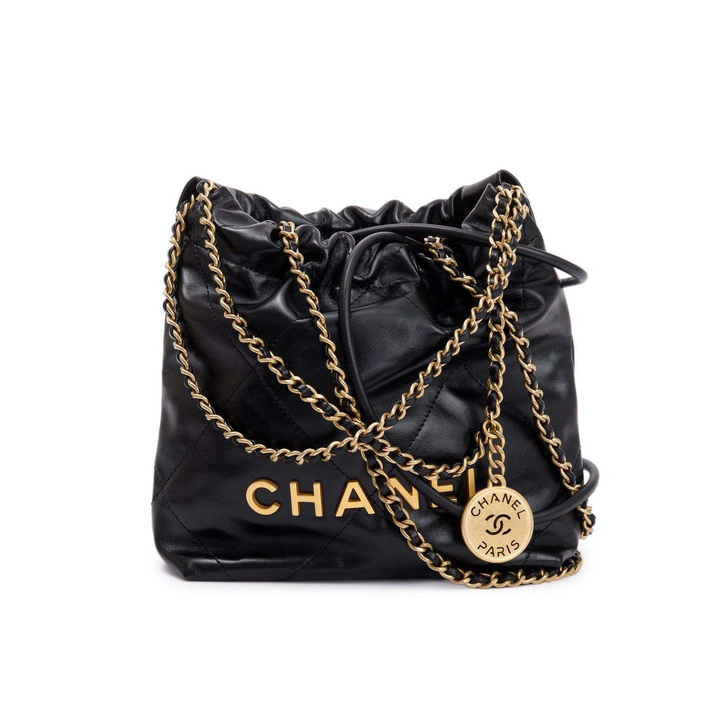 Chanel Shiny 22 Leather Calfskin Black Travel Bag