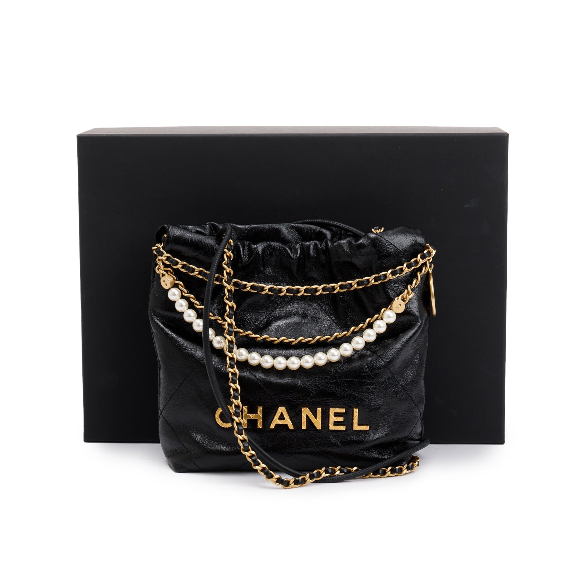 Chanel Shiny Pearl 22 Leather Calfskin Black Travel Bag