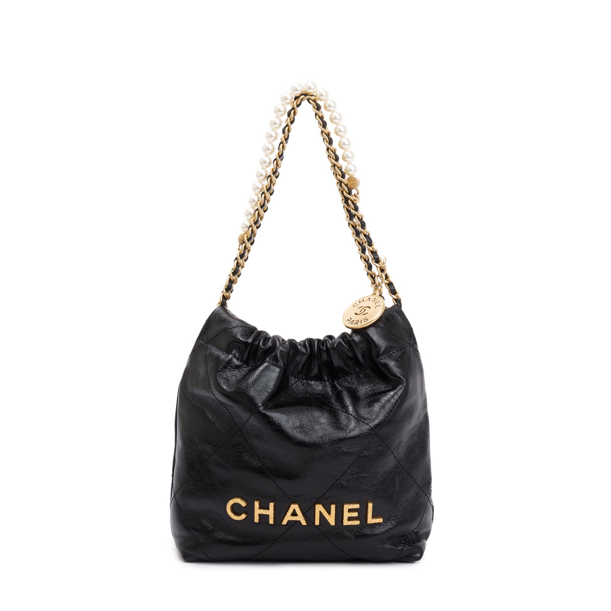 Chanel Shiny Pearl 22 Leather Calfskin Black Travel Bag