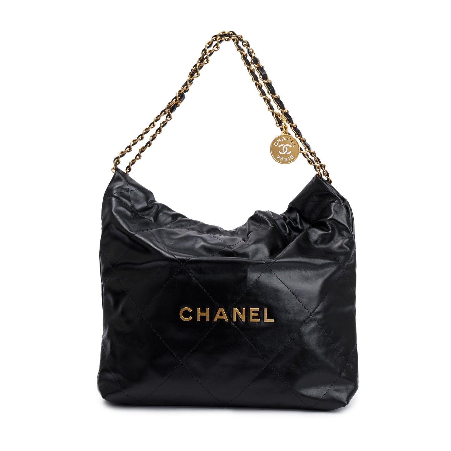 Chanel Shiny 22 Hobo Leather Calfskin Black Travel Bag
