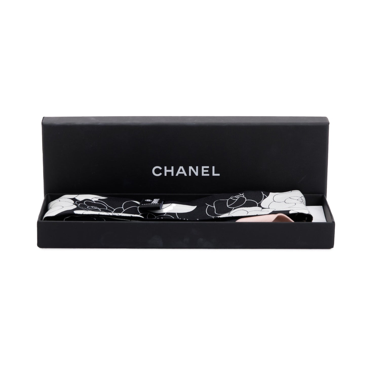 Chanel Printed Silk Twill Slim Bandeau Black White Travel Bag