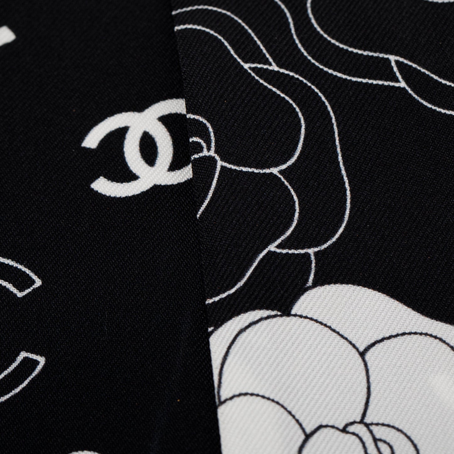 Chanel Printed Silk Twill Slim Bandeau Black White Travel Bag