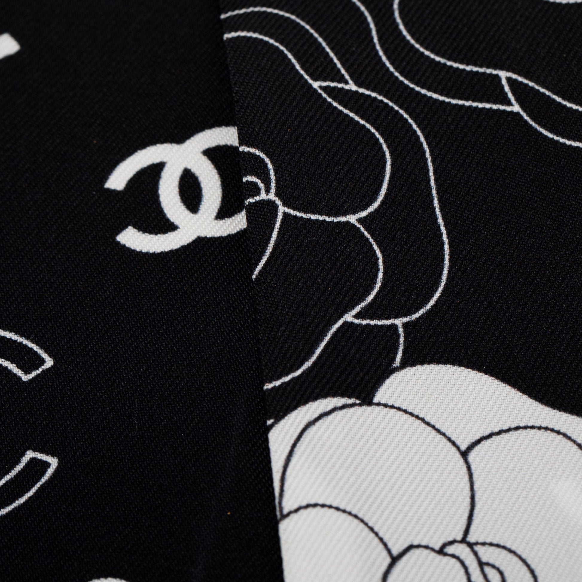 Chanel Printed Silk Twill Slim Bandeau Black White Travel Bag