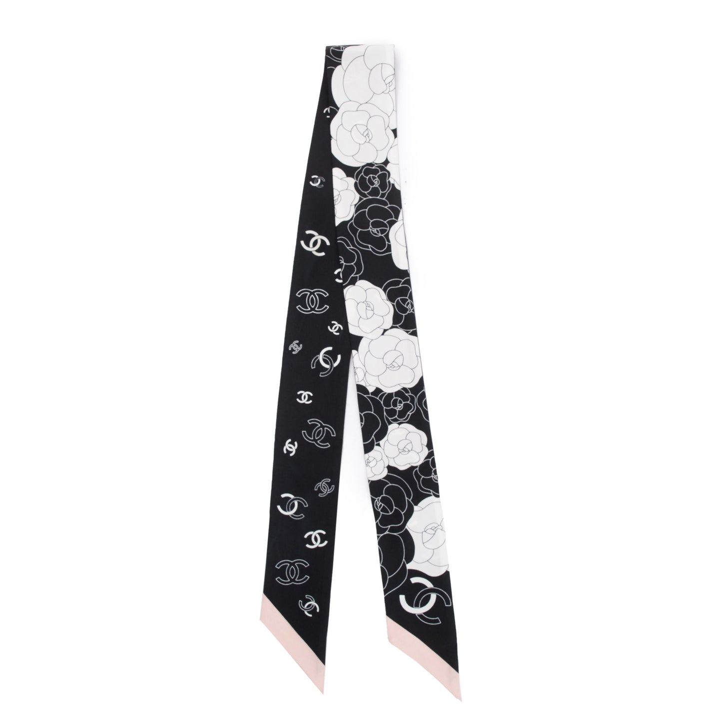 Chanel Printed Silk Twill Slim Bandeau Black White Travel Bag