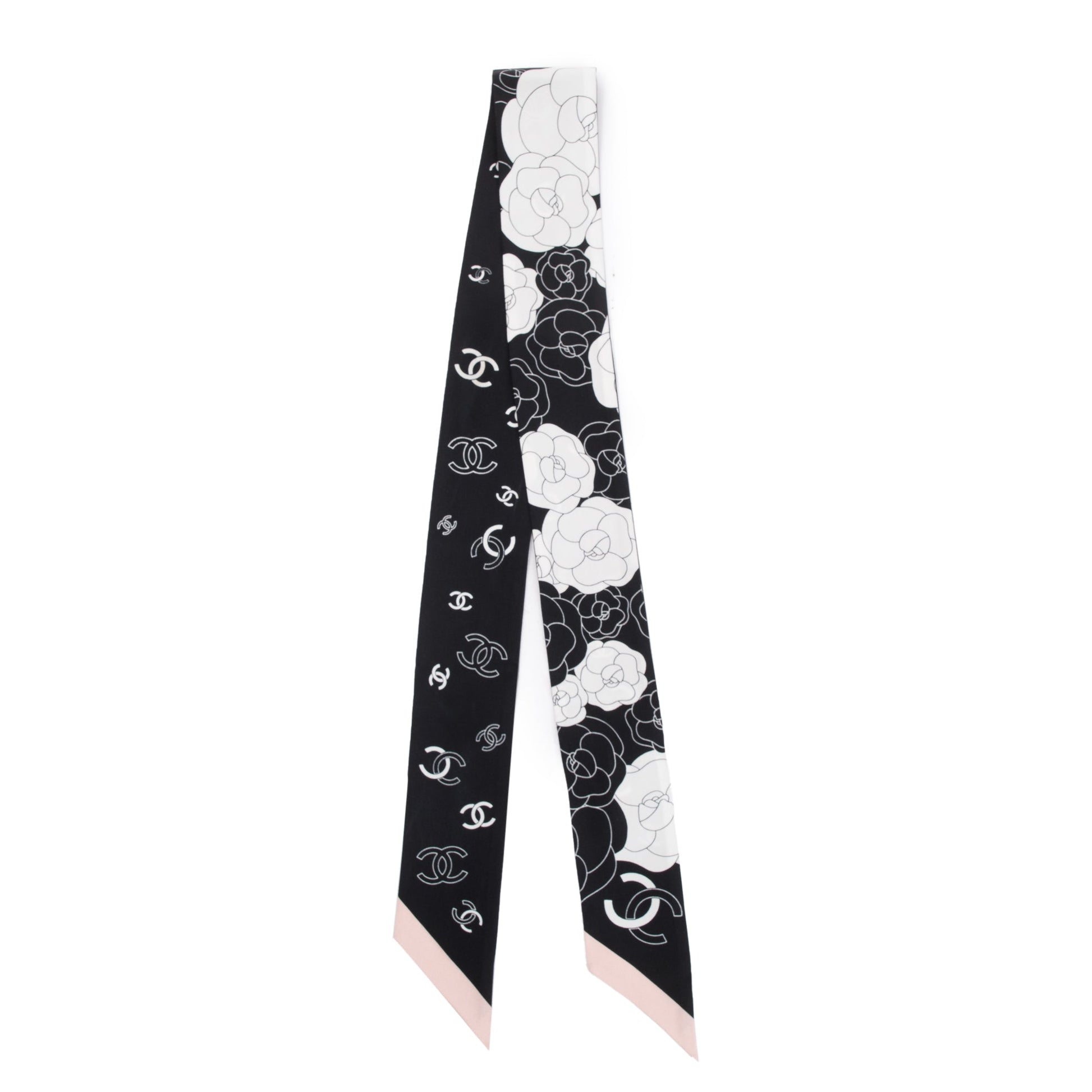 Chanel Printed Silk Twill Slim Bandeau Black White Travel Bag