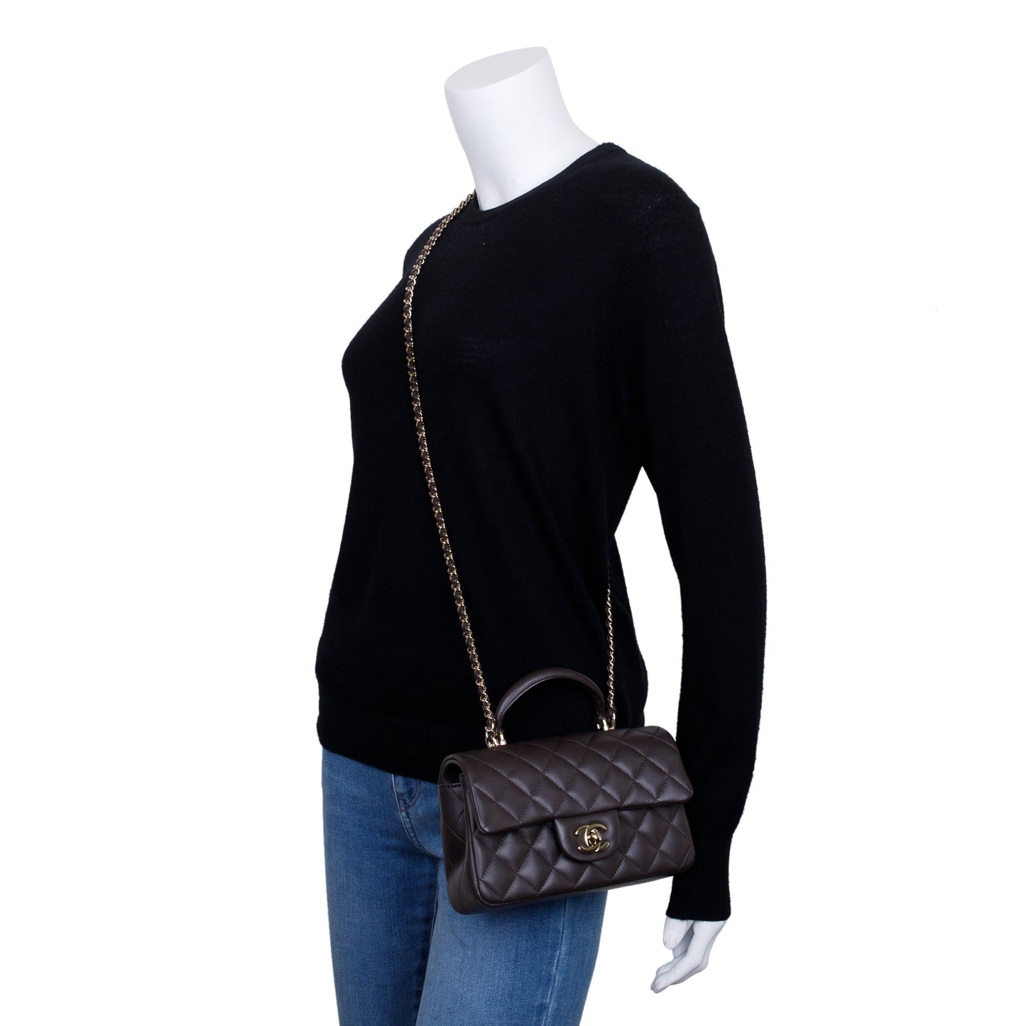 Chanel Quilted Top Handle Rectangular Flap Leather Lambskin Brown Travel Bag
