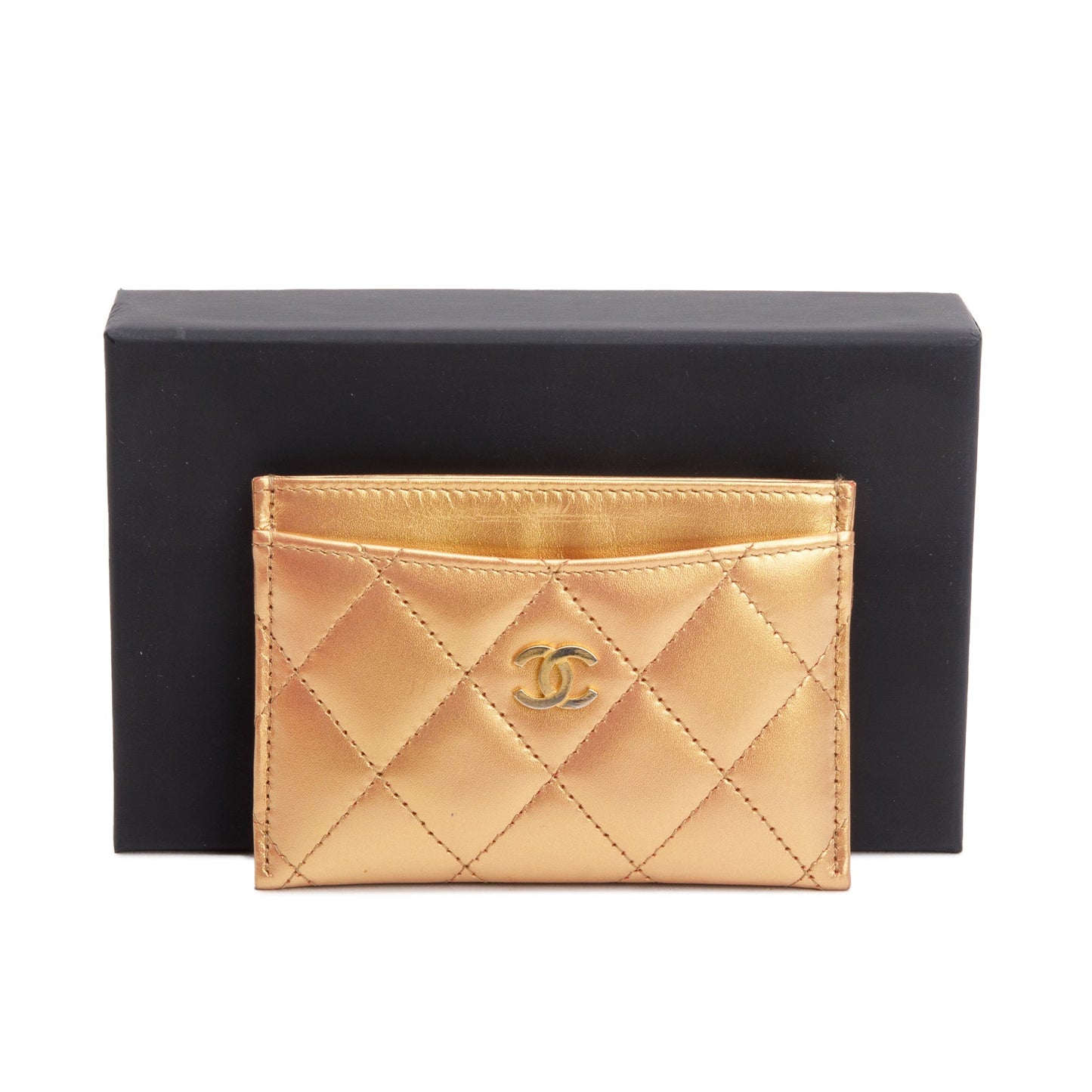 Chanel Iridescent Classic Card Holder Leather Lambskin Gold Wallet Case