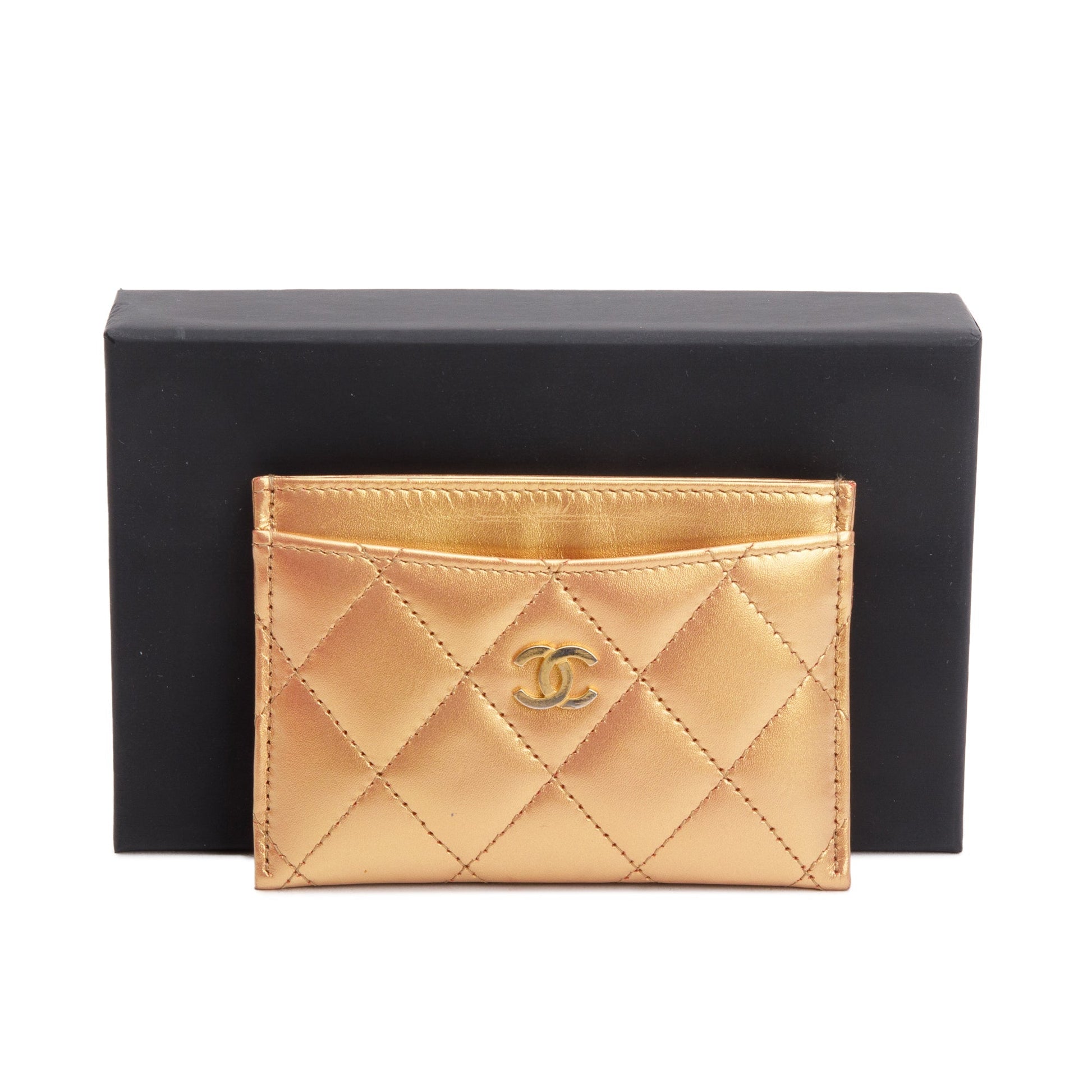 Chanel Iridescent Classic Card Holder Leather Lambskin Gold Wallet Case