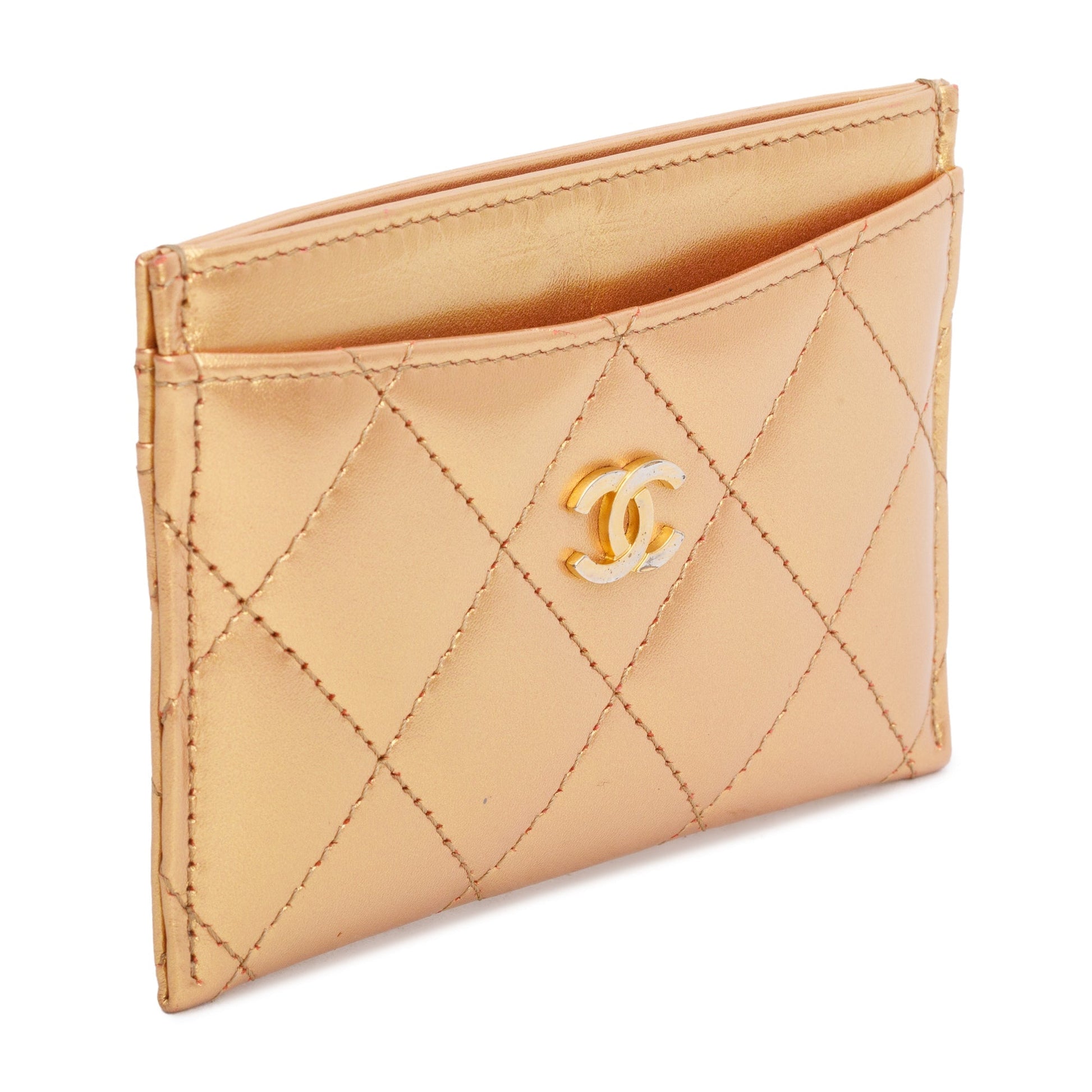 Chanel Iridescent Classic Card Holder Leather Lambskin Gold Wallet Case