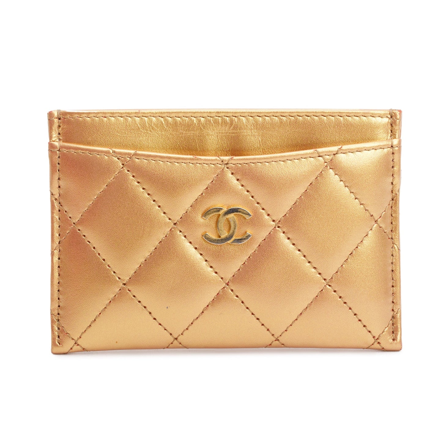 Chanel Iridescent Classic Card Holder Leather Lambskin Gold Wallet Case