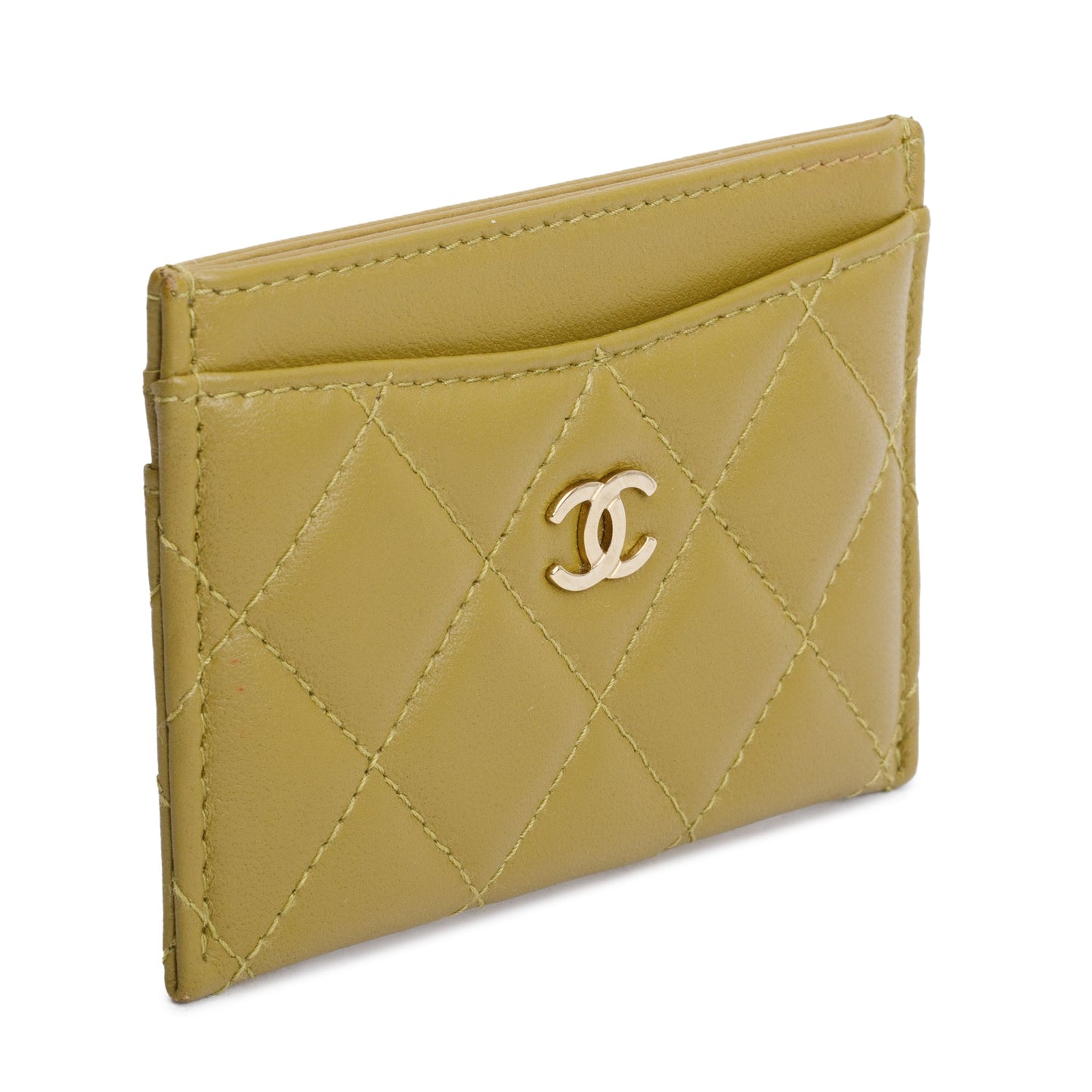 Chanel Classic Card Holder Leather Lambskin Green Wallet Case
