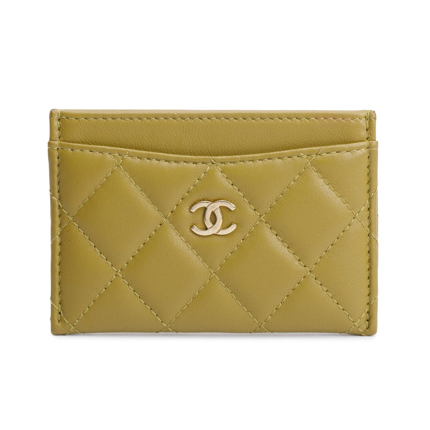 Chanel Classic Card Holder Leather Lambskin Green Wallet Case
