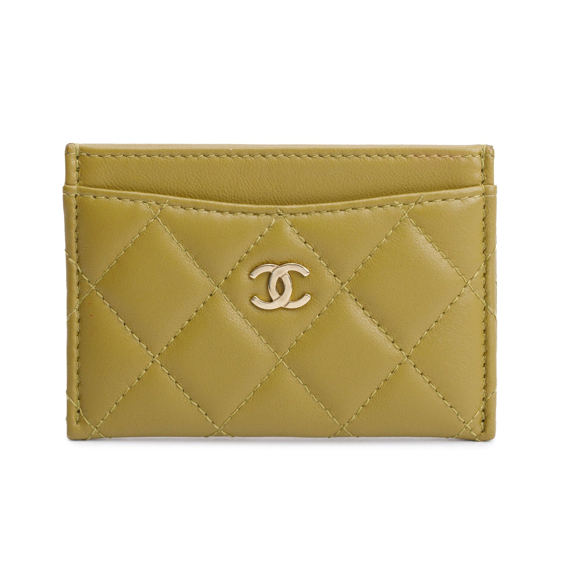 Chanel Classic Card Holder Leather Lambskin Green Wallet Case
