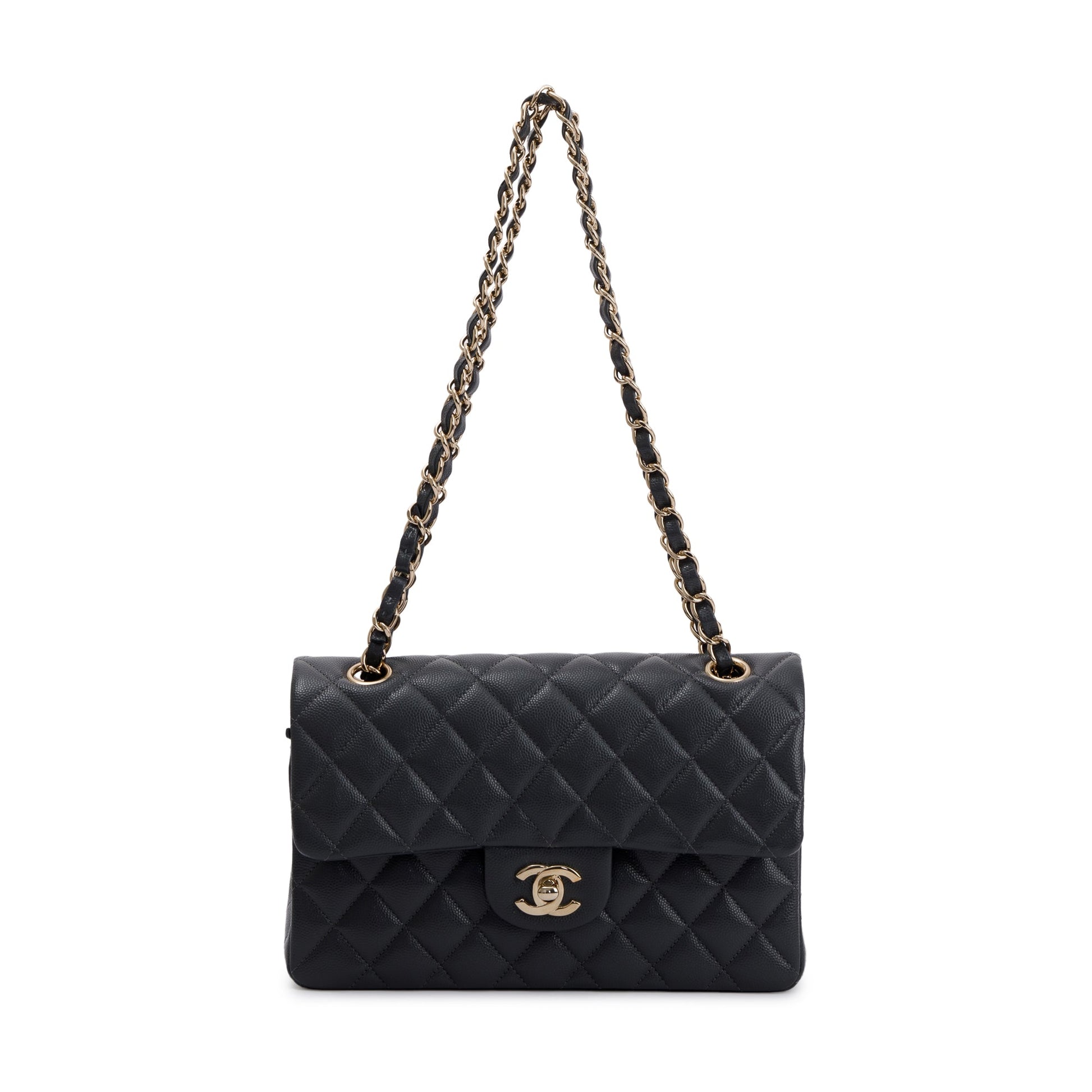 Chanel Caviar Classic Double Flap Grey Travel Bag