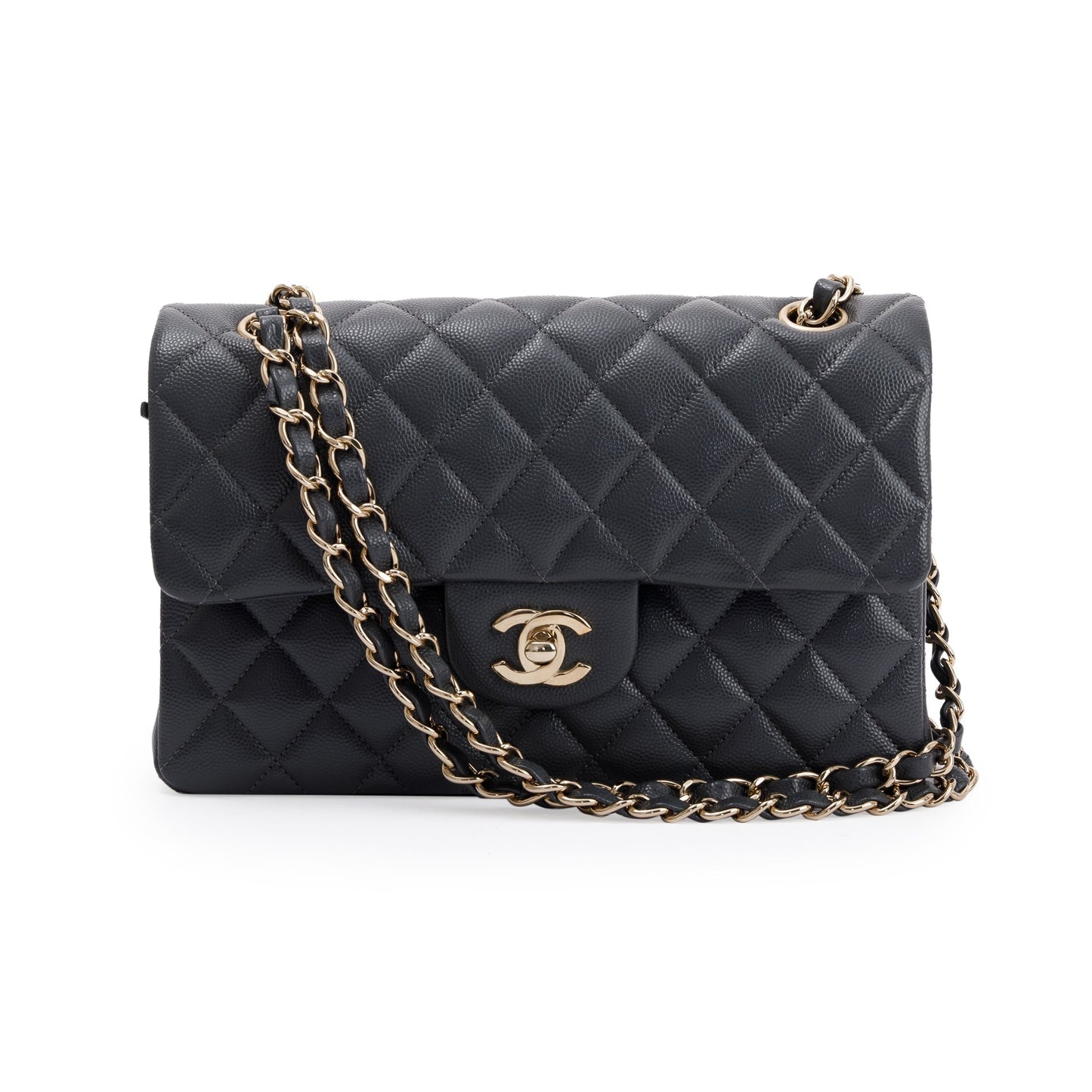 Chanel Caviar Classic Double Flap Grey Travel Bag