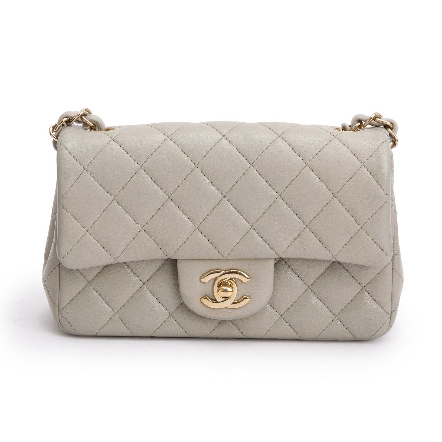Chanel Quilted Classic Rectangular Flap Leather Lambskin Grey Travel Bag