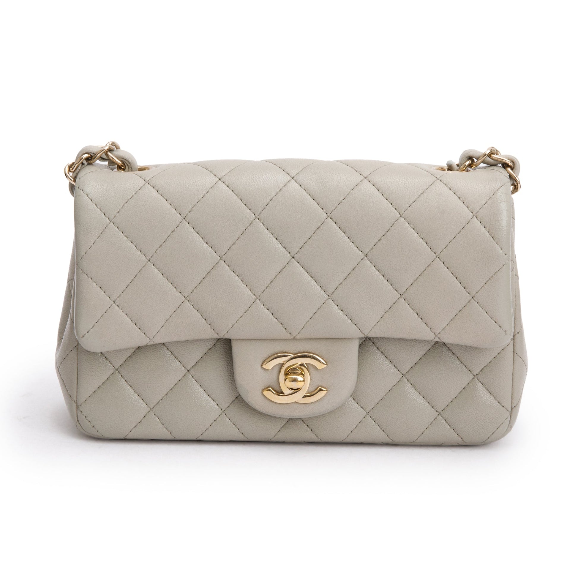 Chanel Quilted Classic Rectangular Flap Leather Lambskin Grey Travel Bag