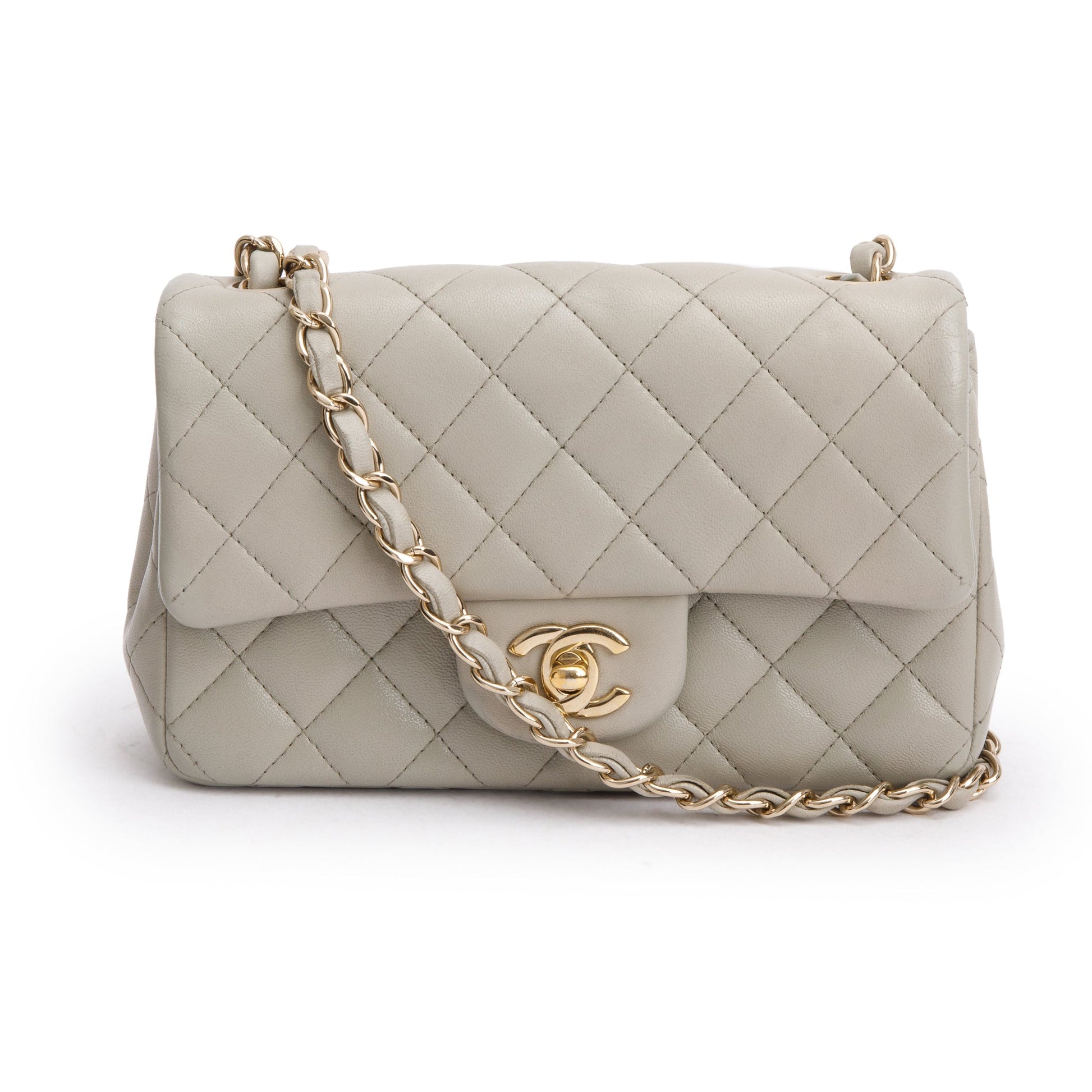 Chanel Quilted Classic Rectangular Flap Leather Lambskin Grey Travel Bag