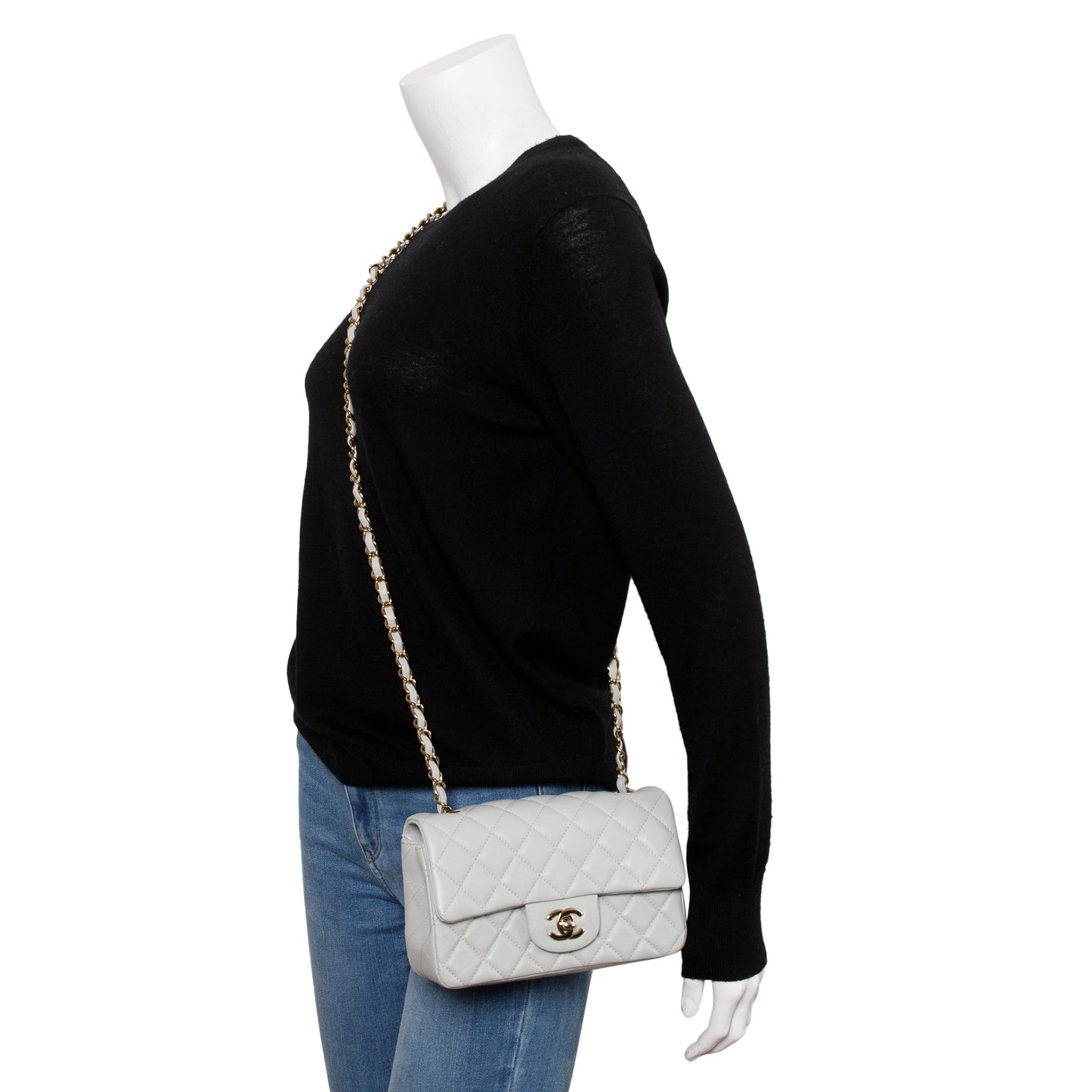 Chanel Light Quilted Classic Flap Leather Lambskin Grey Travel Bag