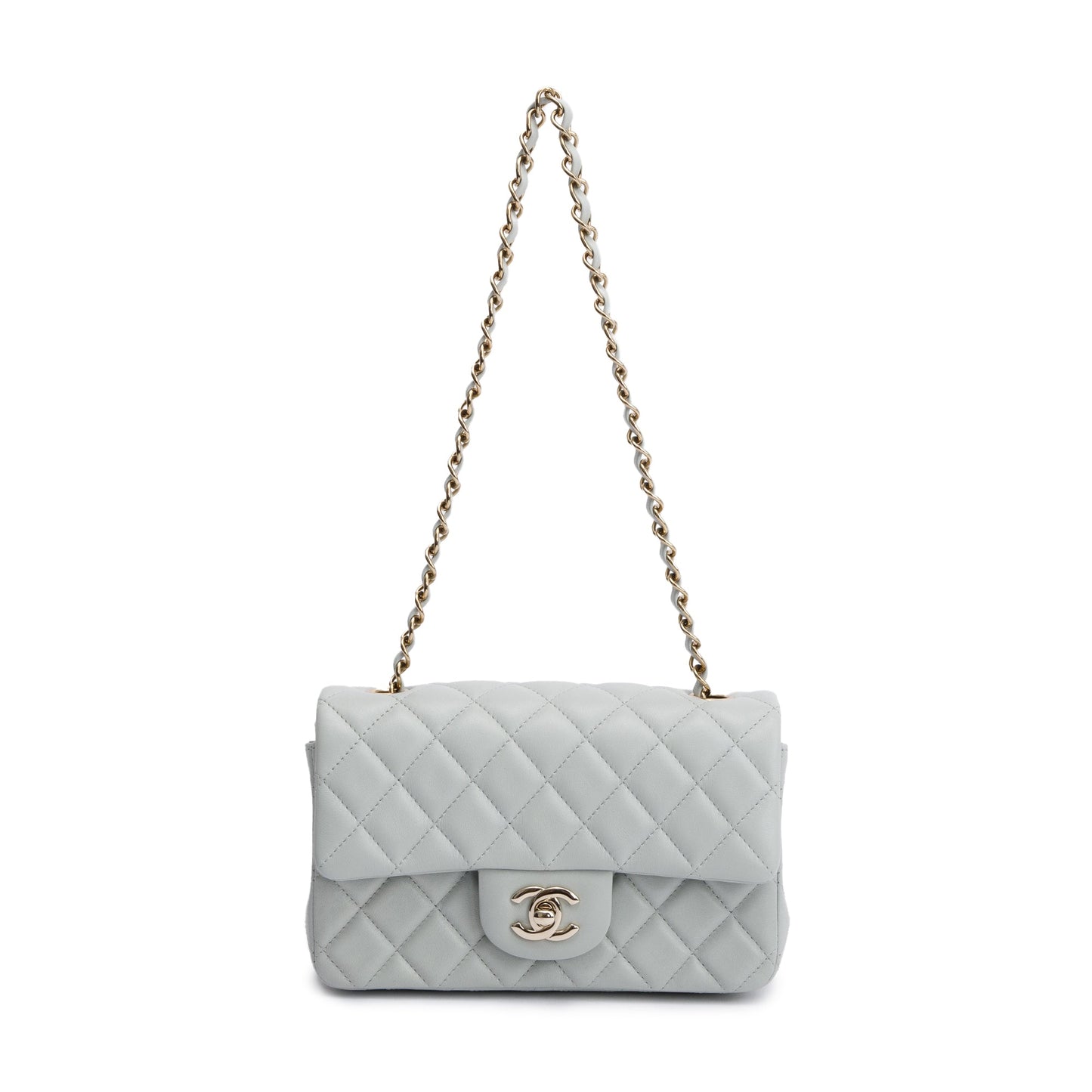 Chanel Light Quilted Classic Flap Leather Lambskin Grey Travel Bag