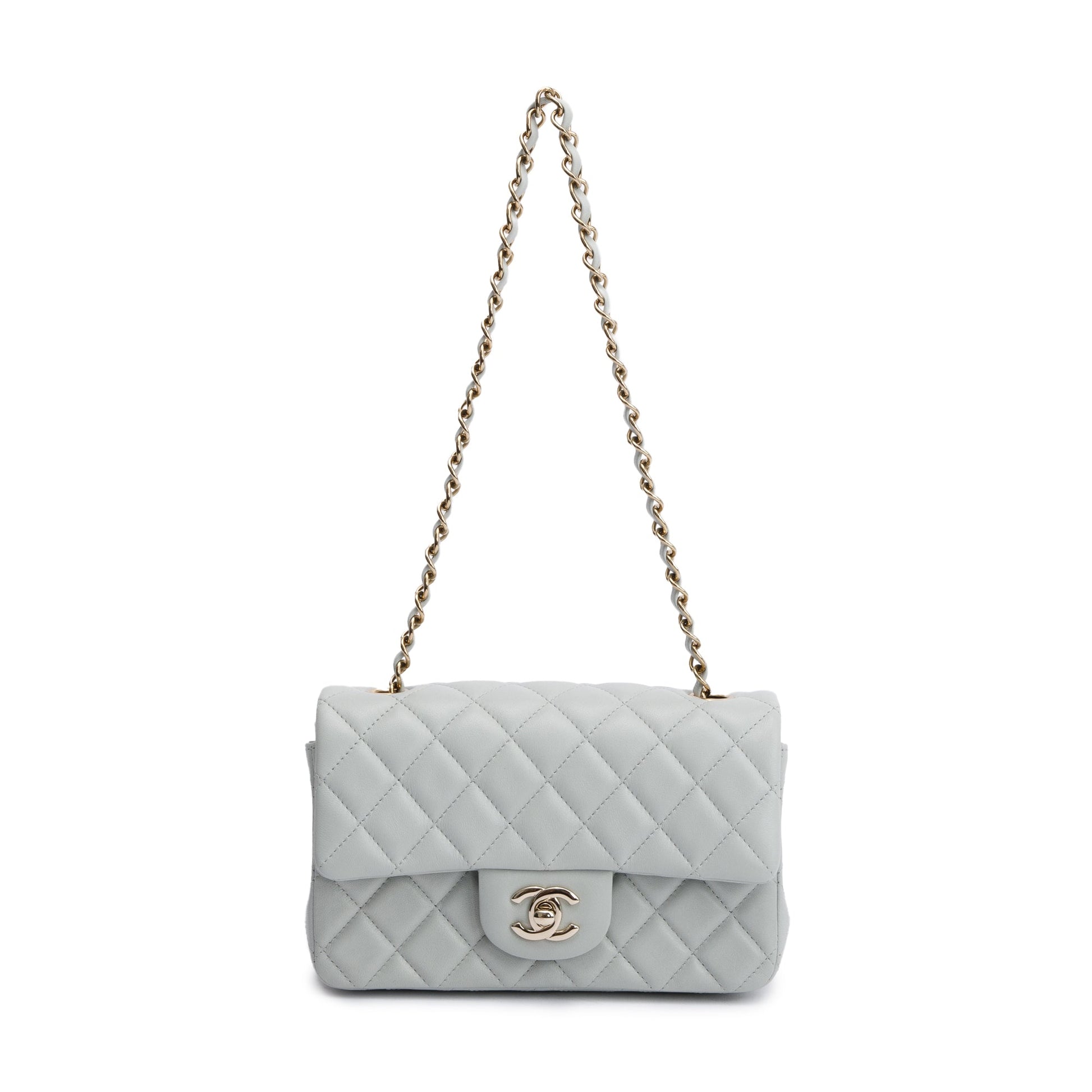 Chanel Light Quilted Classic Flap Leather Lambskin Grey Travel Bag