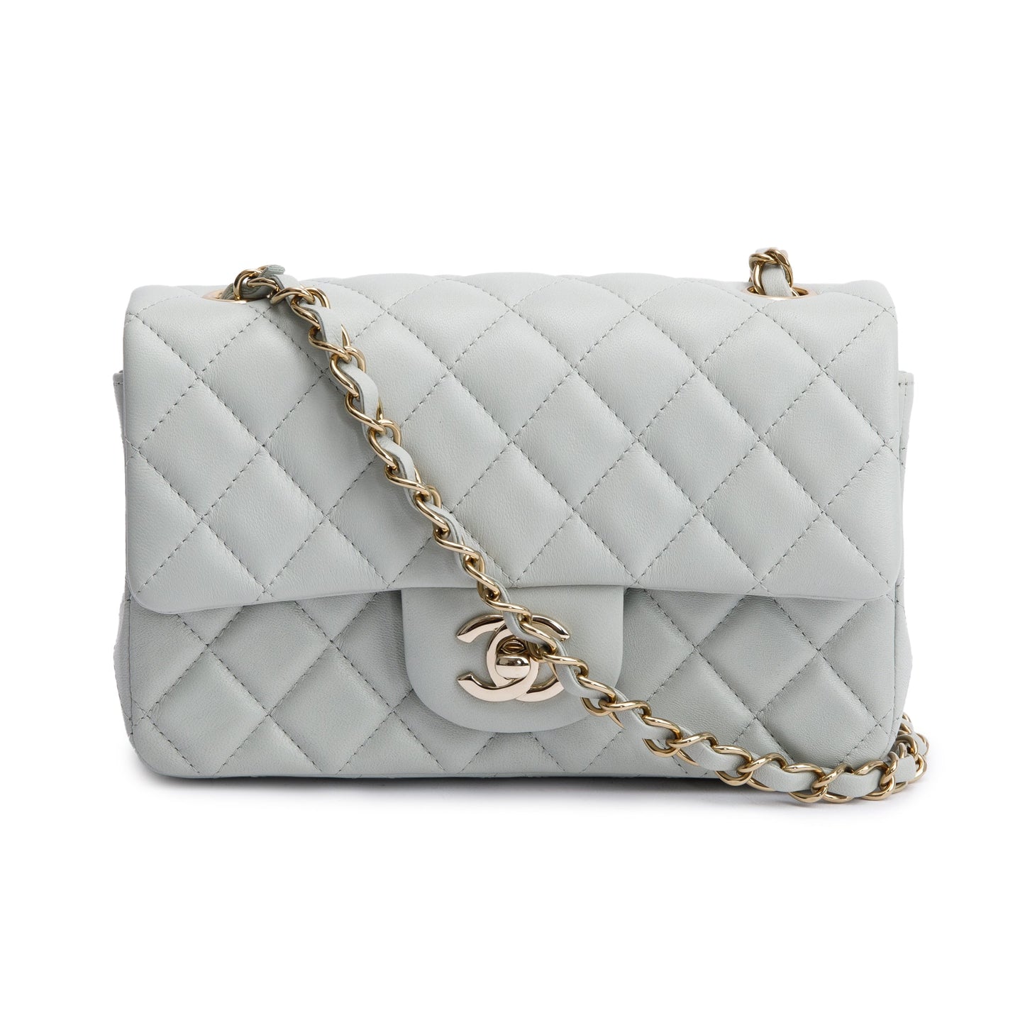 Chanel Light Quilted Classic Flap Leather Lambskin Grey Travel Bag