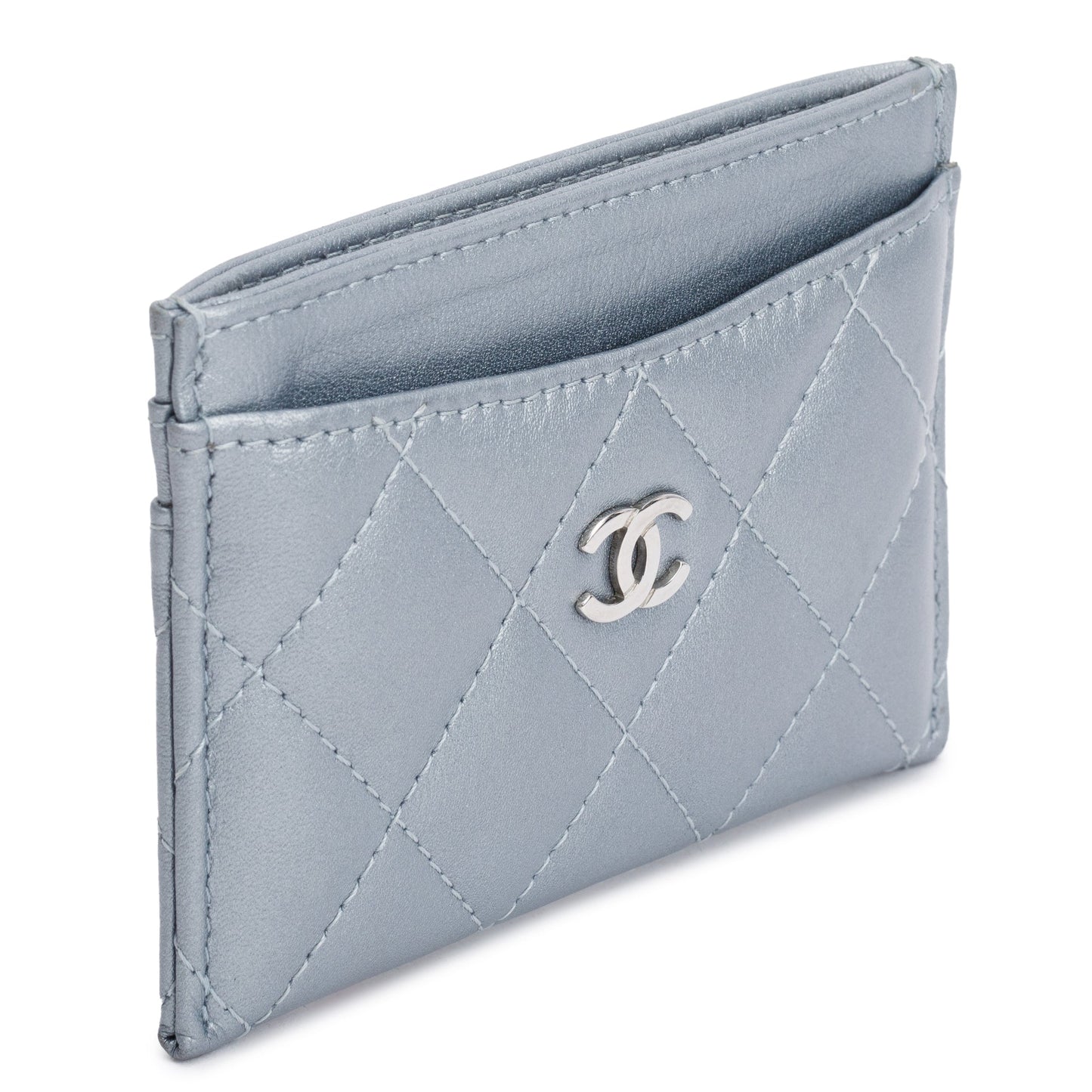 Chanel ard Holder Leather Calfskin Blue Wallet Case