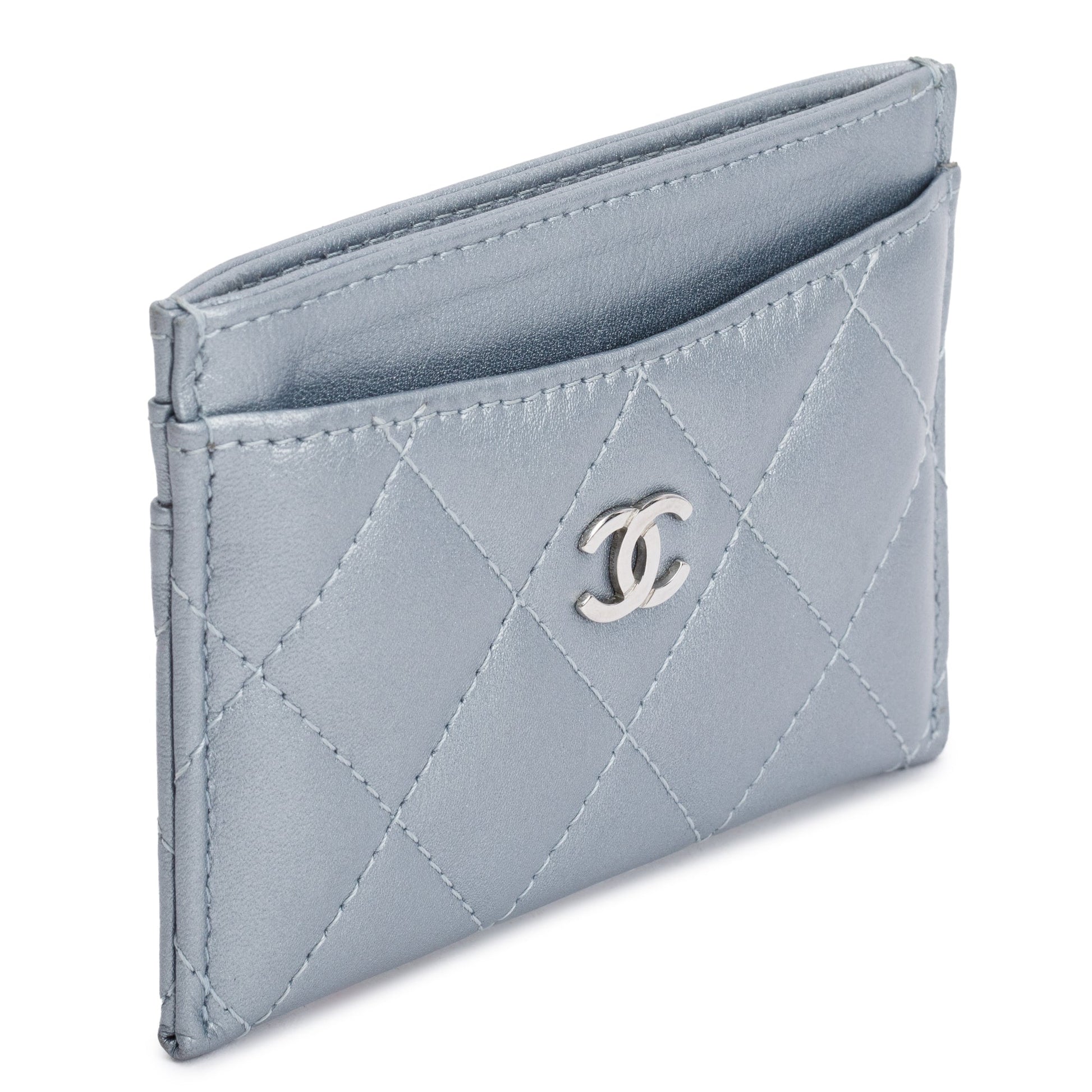 Chanel ard Holder Leather Calfskin Blue Wallet Case