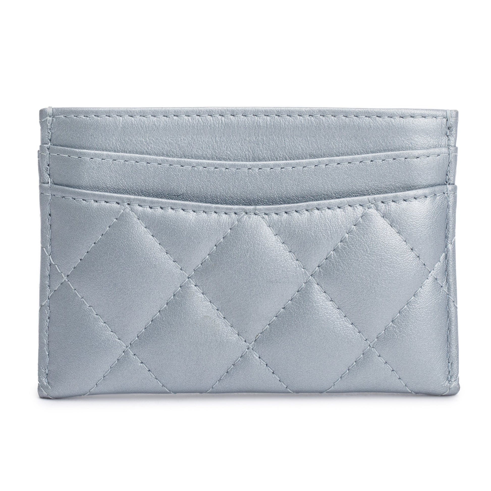 Chanel ard Holder Leather Calfskin Blue Wallet Case