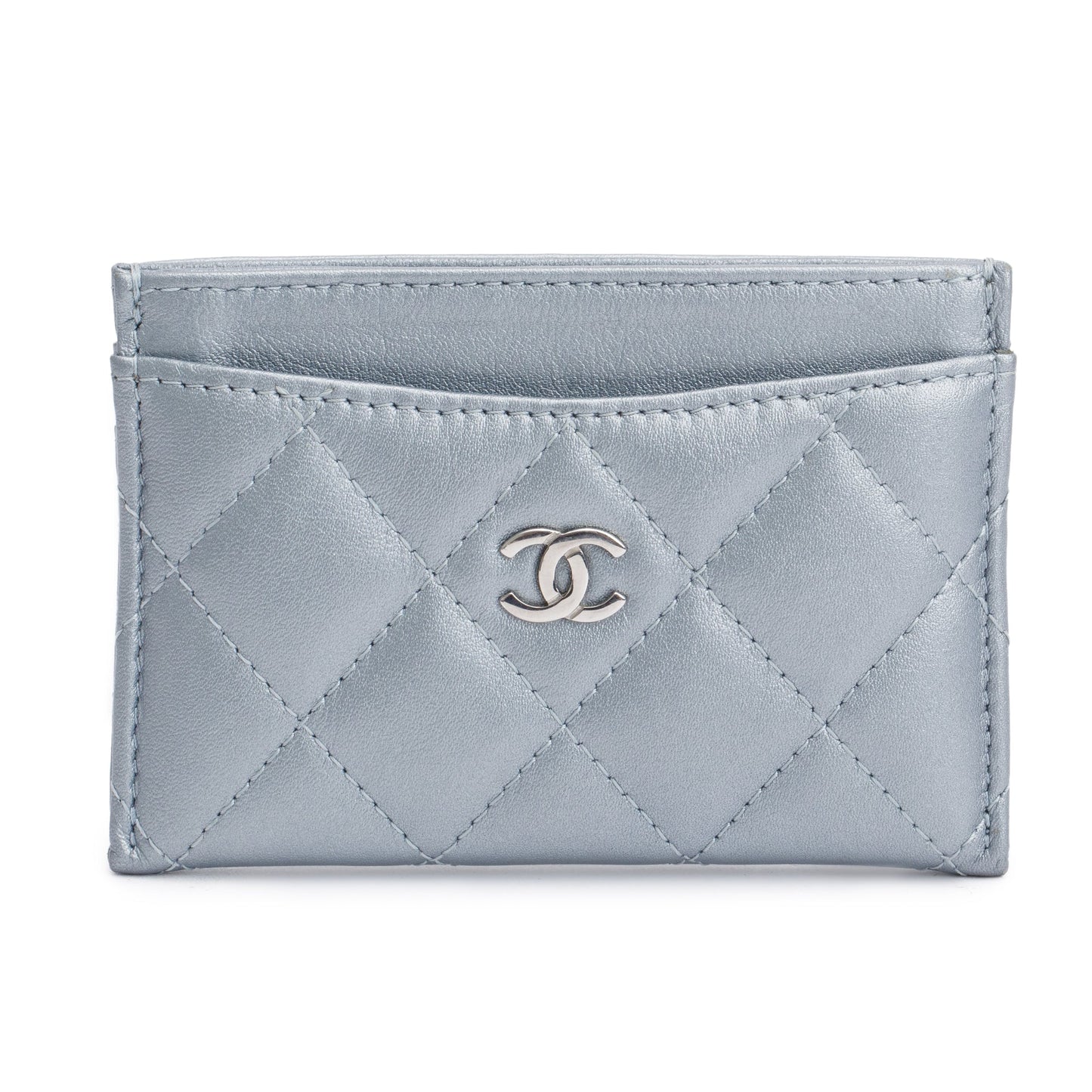 Chanel ard Holder Leather Calfskin Blue Wallet Case