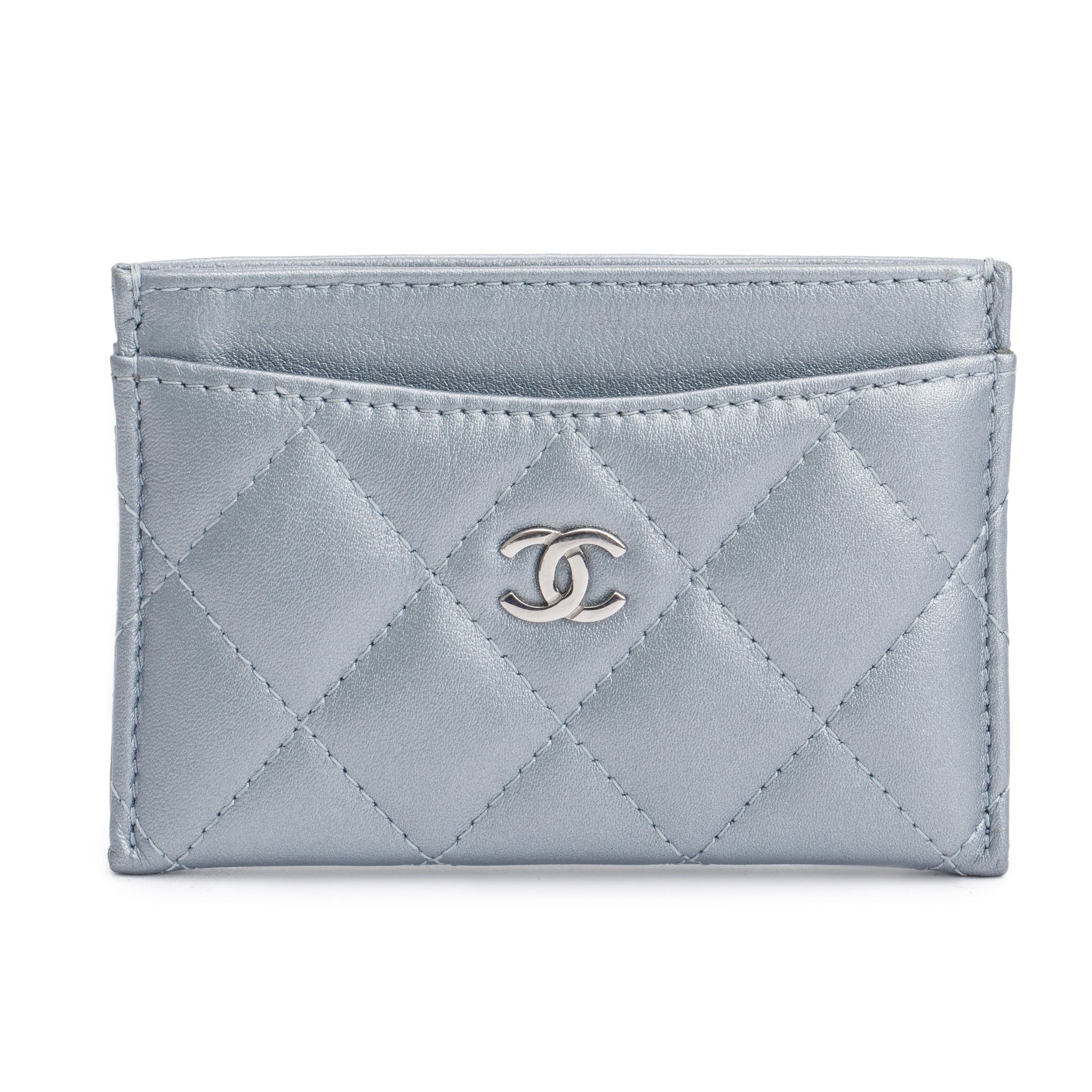 Chanel ard Holder Leather Calfskin Blue Wallet Case