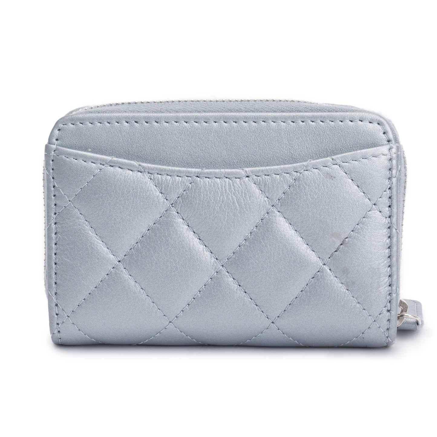 Chanel ipped Coin Purse Leather Calfskin Blue Wallet Case