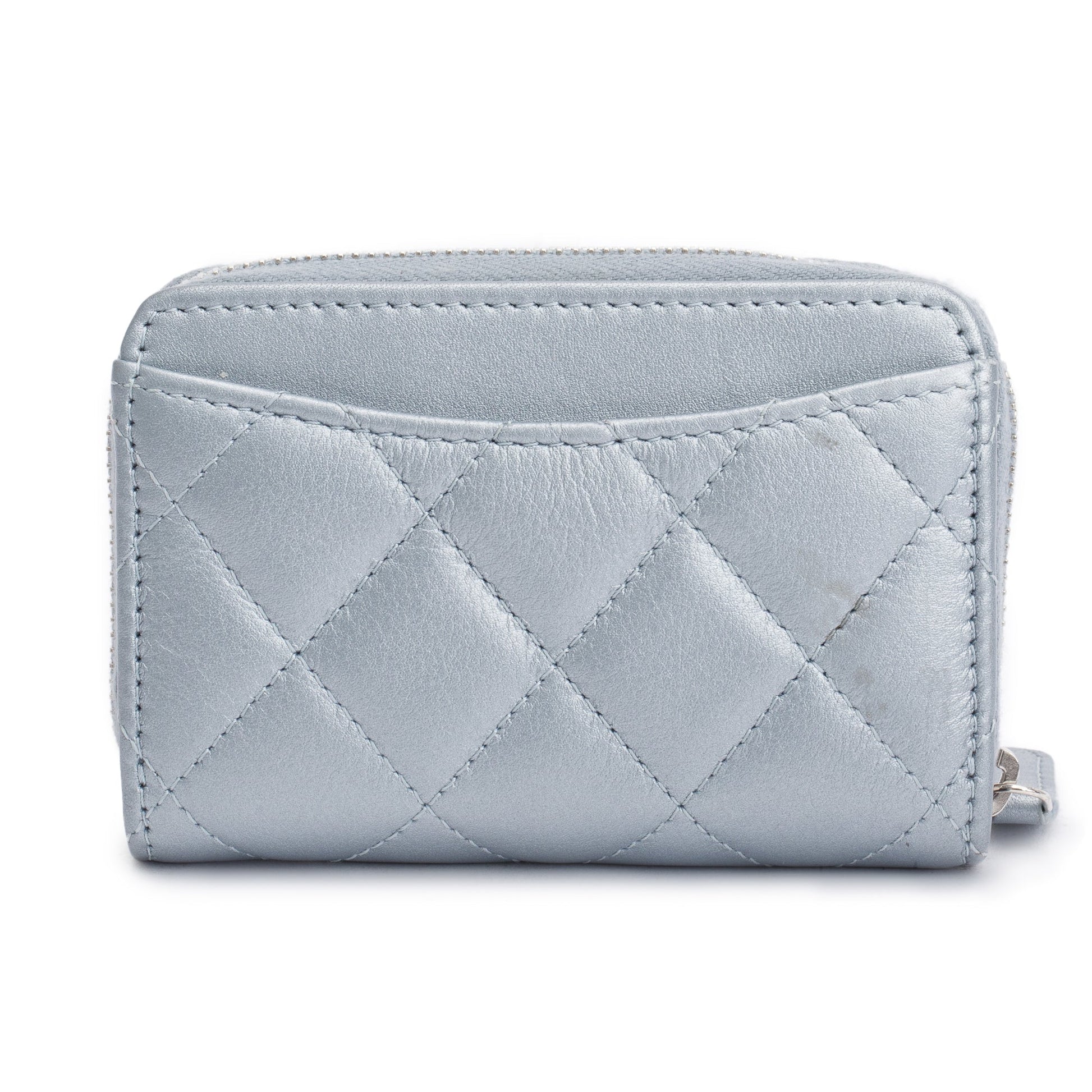 Chanel ipped Coin Purse Leather Calfskin Blue Wallet Case