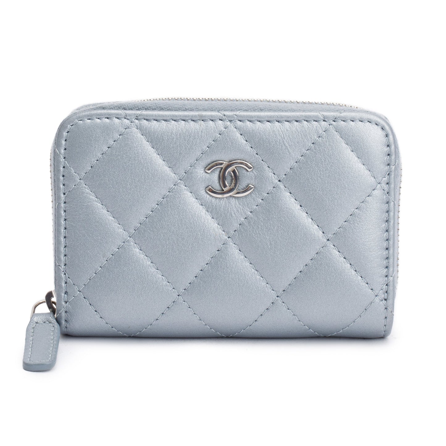 Chanel ipped Coin Purse Leather Calfskin Blue Wallet Case