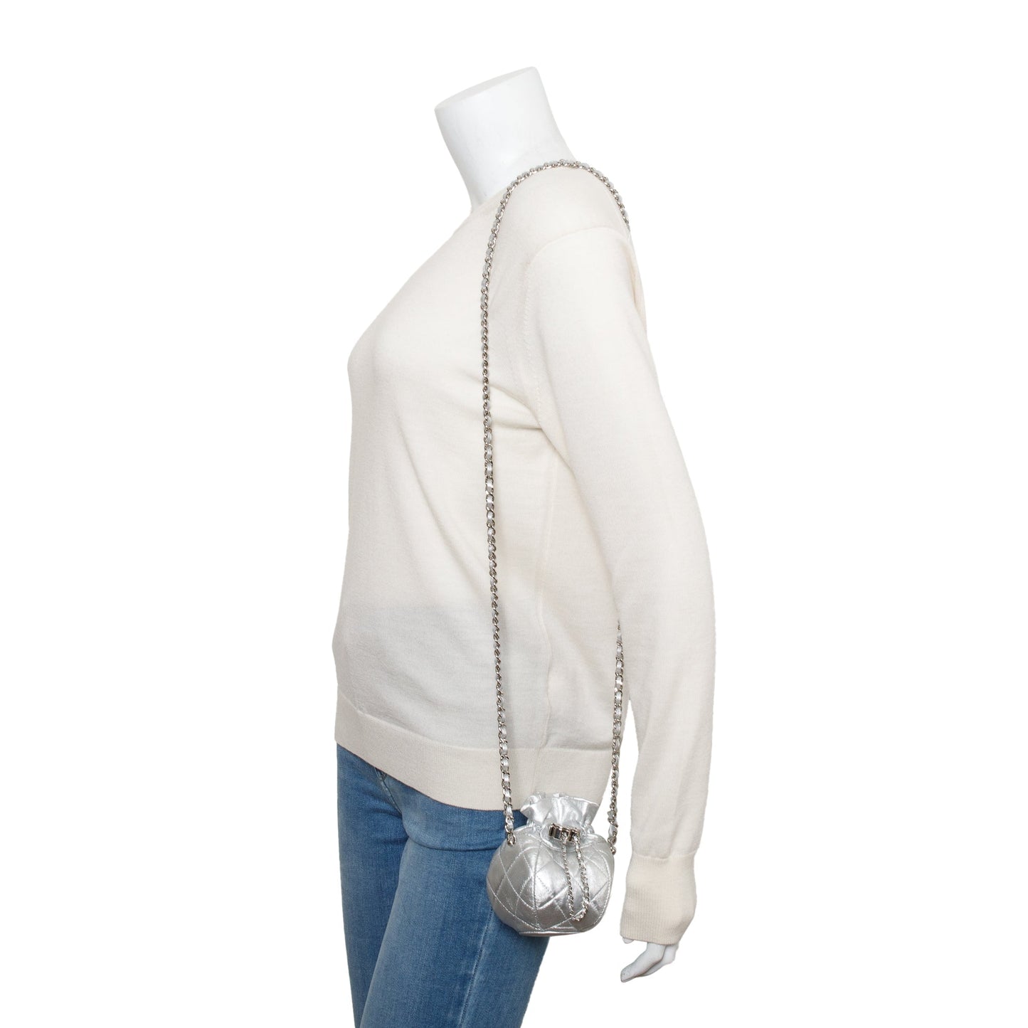 Louis Vuitton Chanel rawstring Bucket Leather Calfskin Silver Jewelry