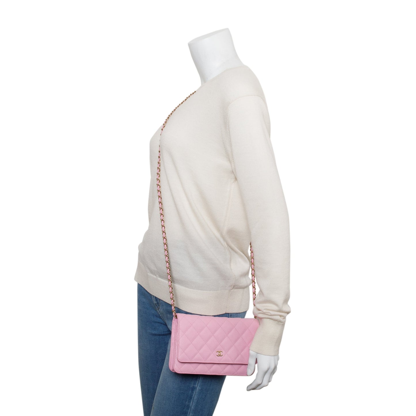 Chanel Quilted Caviar Classic on Leather Pink Wallet Case W Box