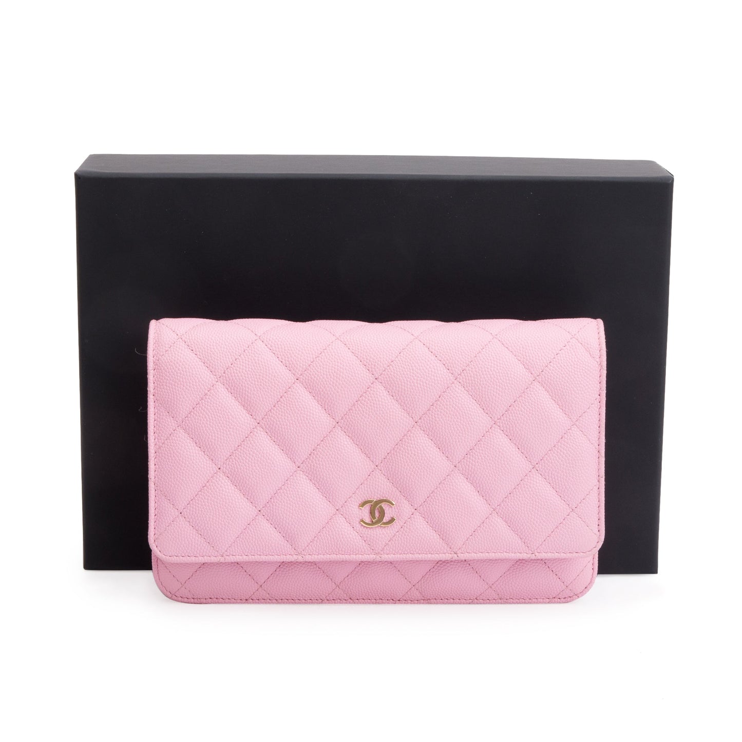 Chanel Quilted Caviar Classic on Leather Pink Wallet Case W Box