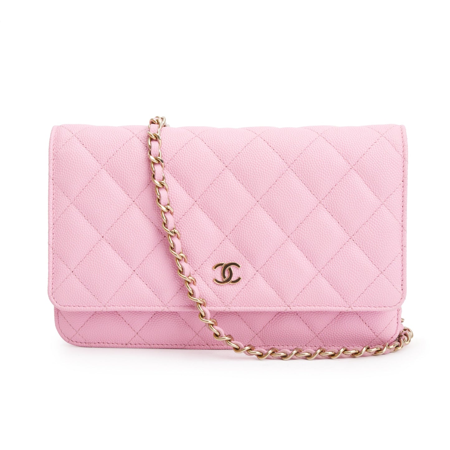Chanel Quilted Caviar Classic on Leather Pink Wallet Case W Box