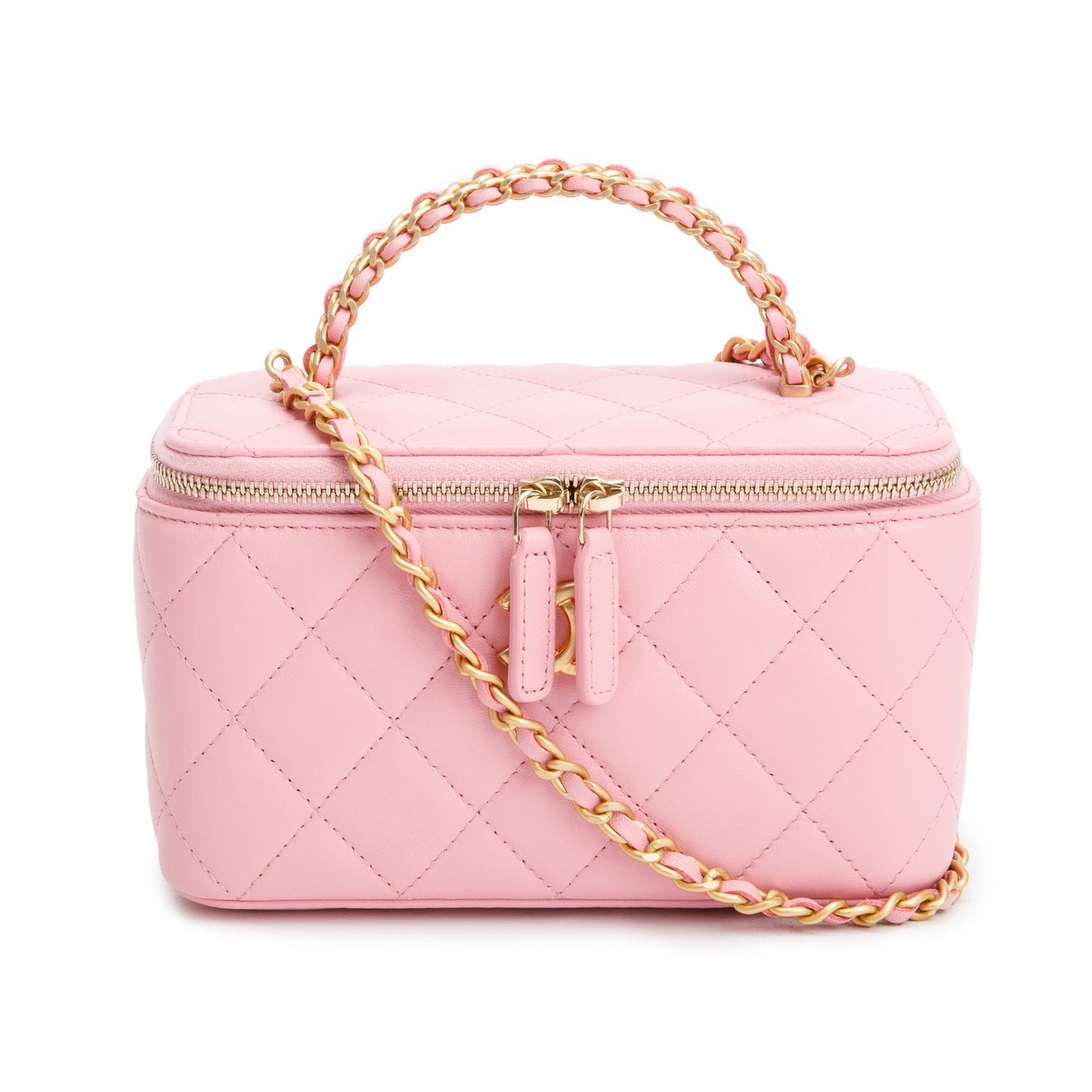 Chanel Quilted Pick Me Up Vanity Leather Lambskin Pink Travel Bag
