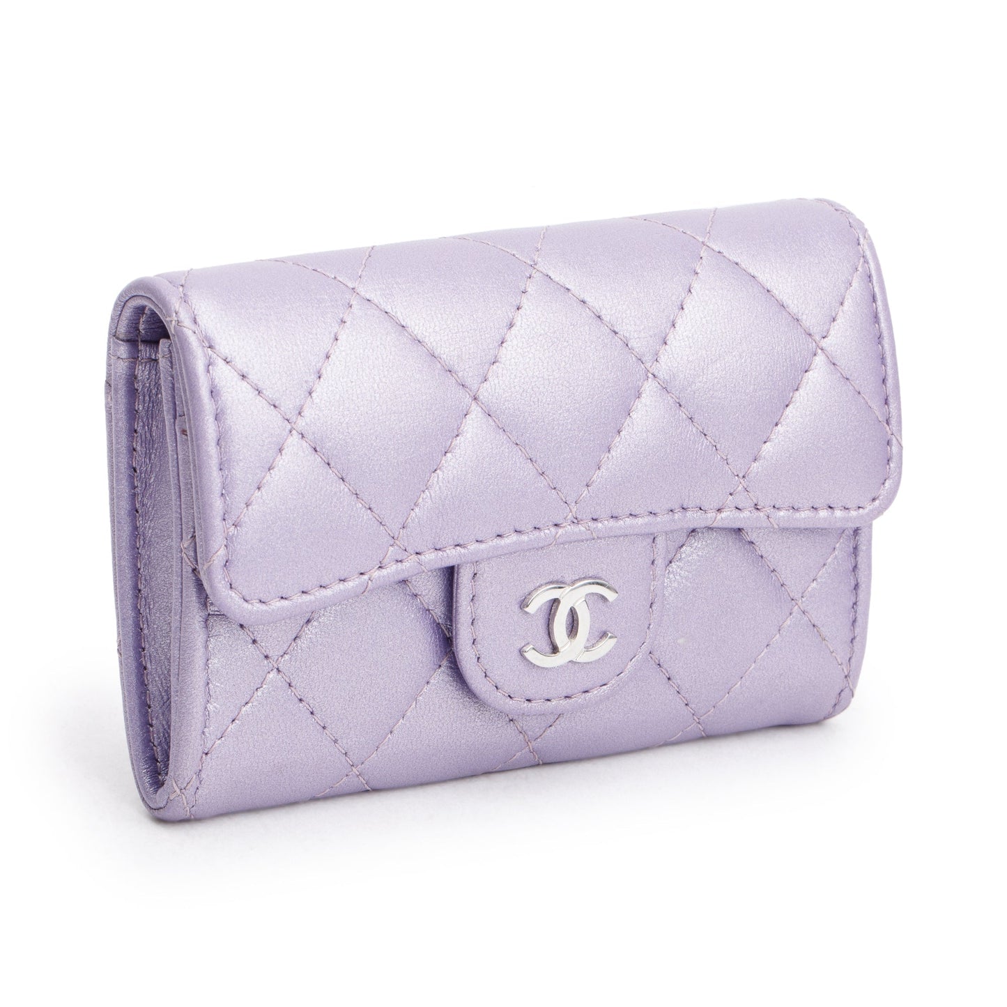 Chanel Purple Iridescent Classic Flap Card Leather Lambskin Wallet Case