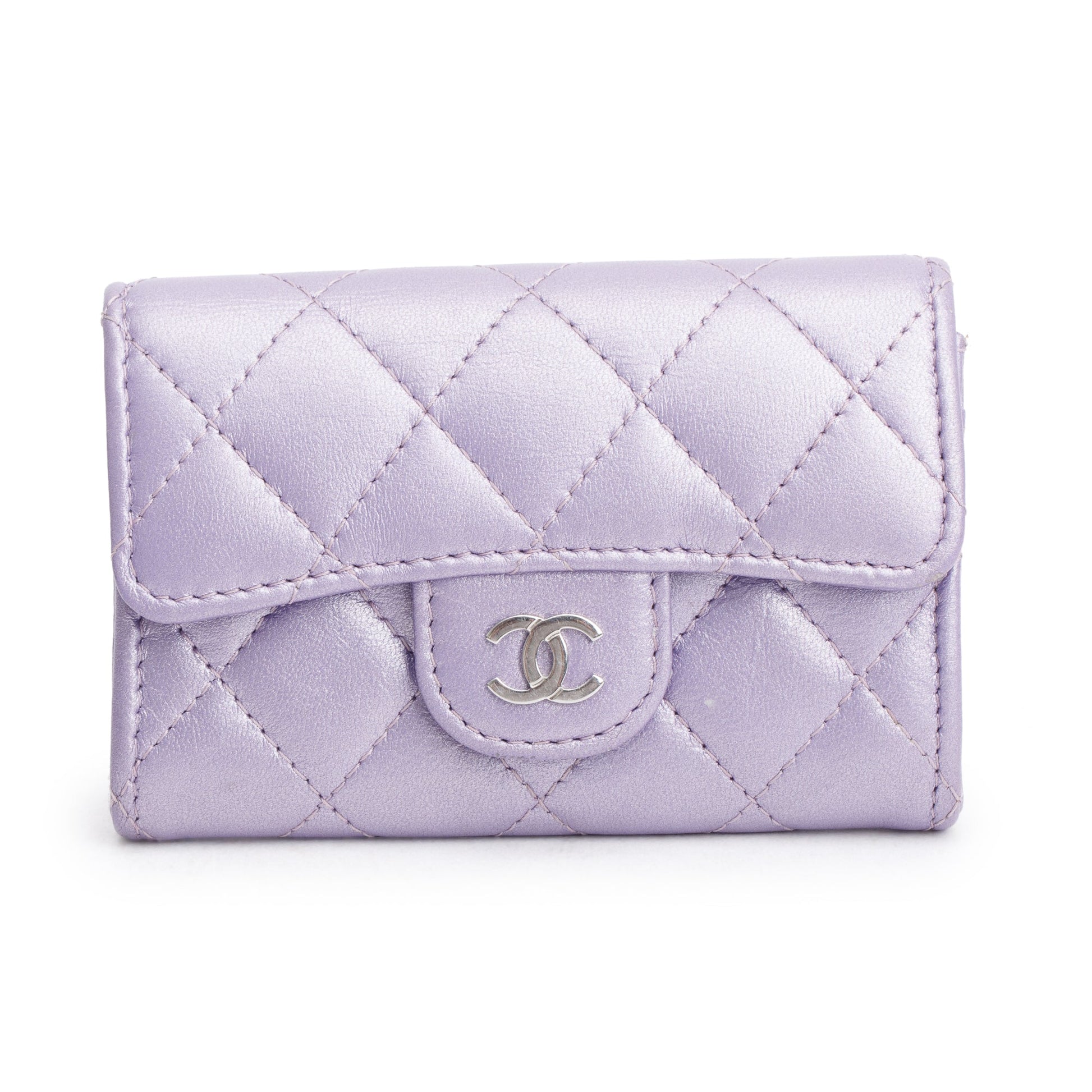 Chanel Purple Iridescent Classic Flap Card Leather Lambskin Wallet Case