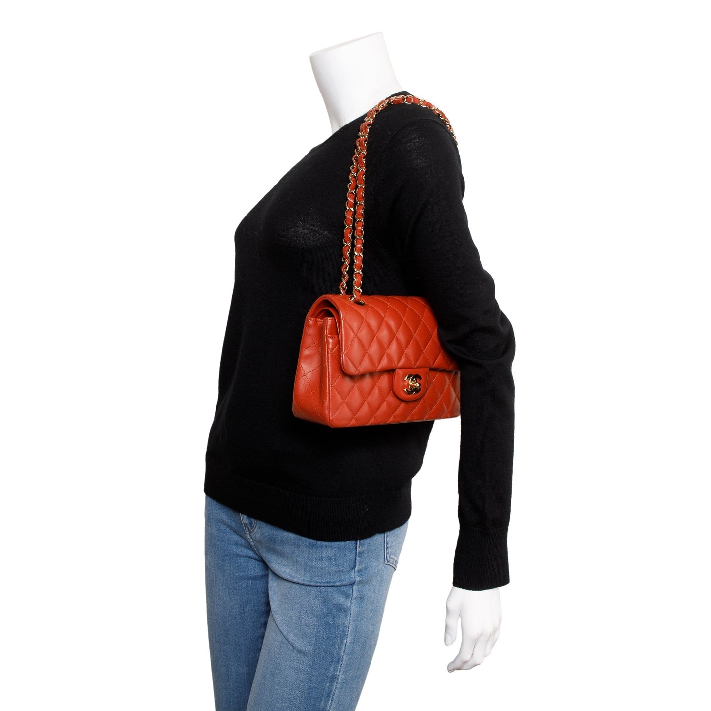 Chanel Classic Double Flap Leather Lambskin Red Travel Bag
