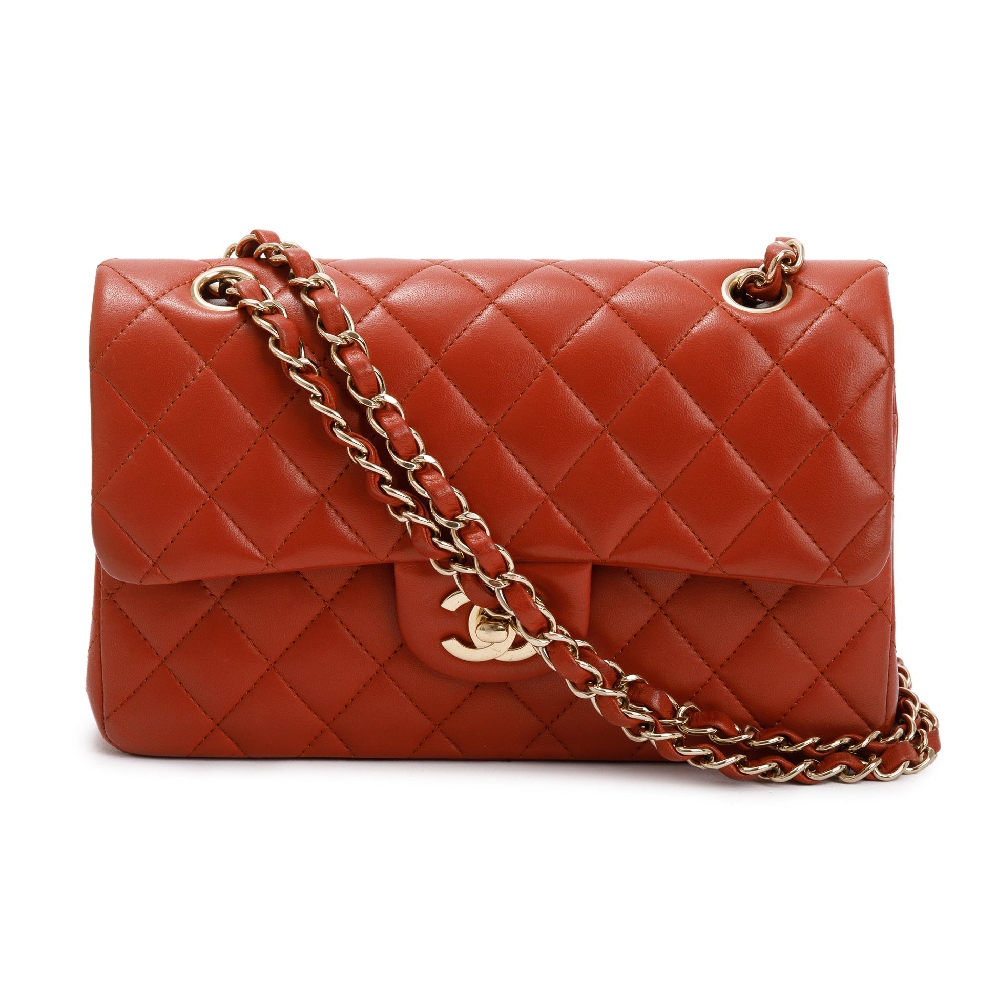 Chanel Classic Double Flap Leather Lambskin Red Travel Bag
