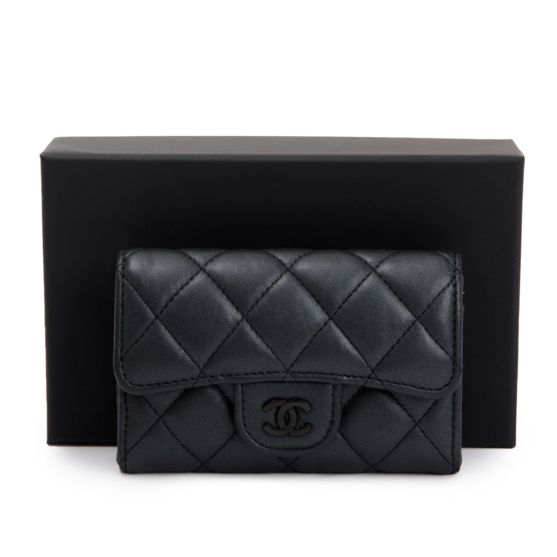 Chanel So Classic Flap Card Holder Leather Lambskin Black Wallet Case
