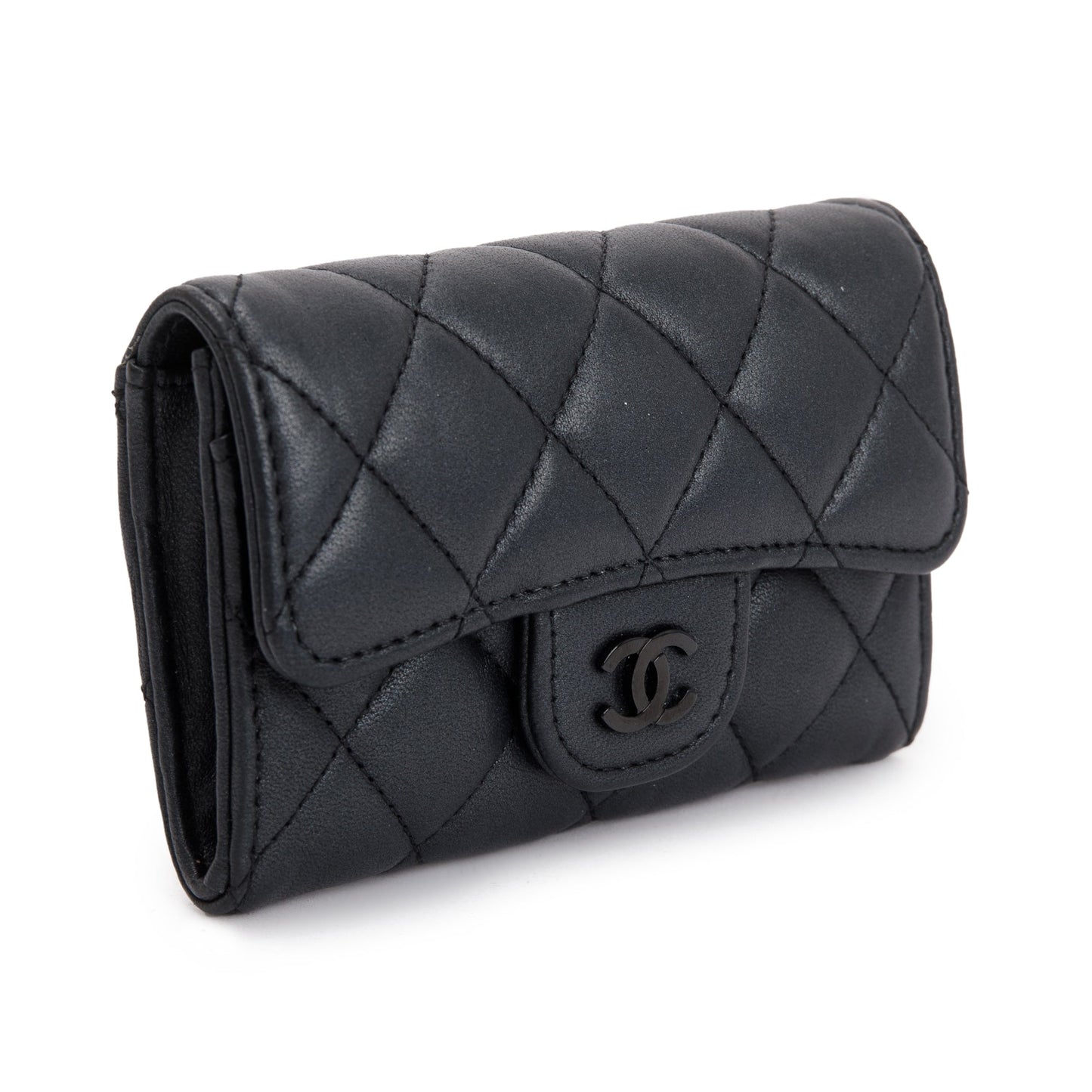 Chanel So Classic Flap Card Holder Leather Lambskin Black Wallet Case