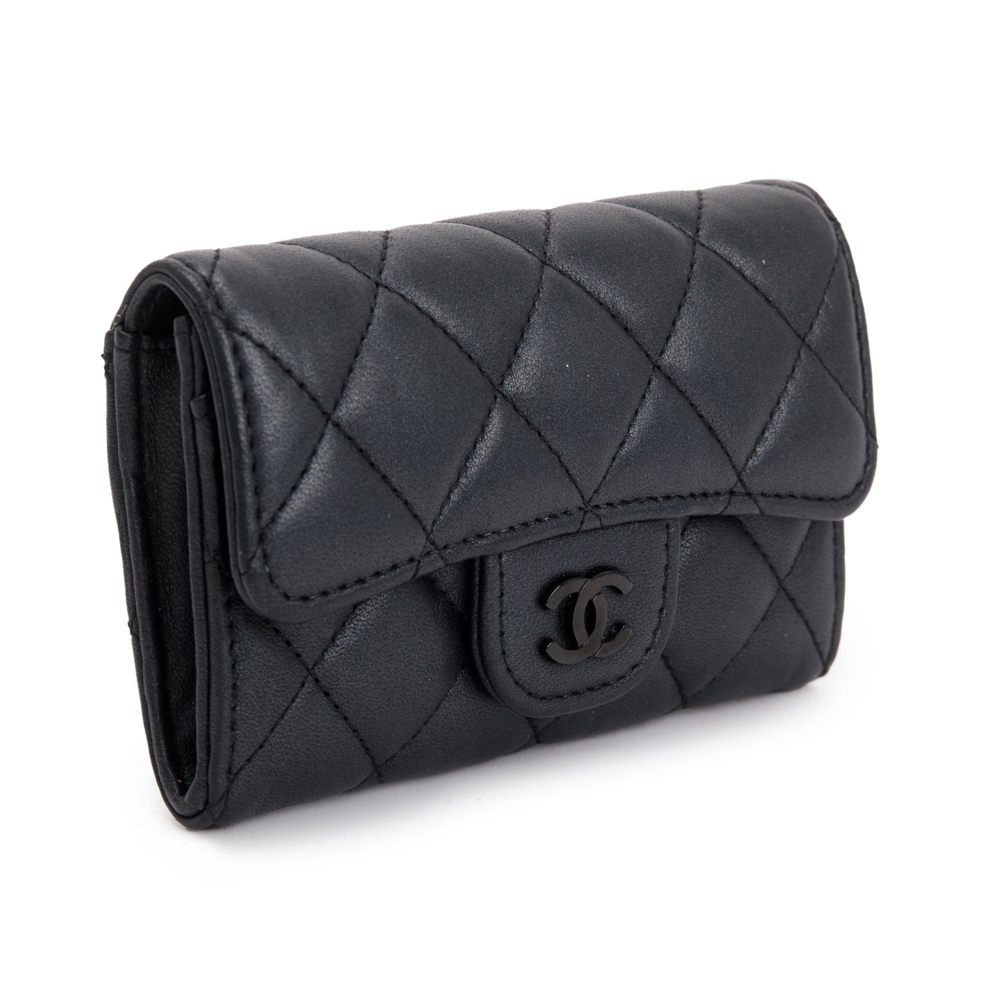 Chanel So Classic Flap Card Holder Leather Lambskin Black Wallet Case