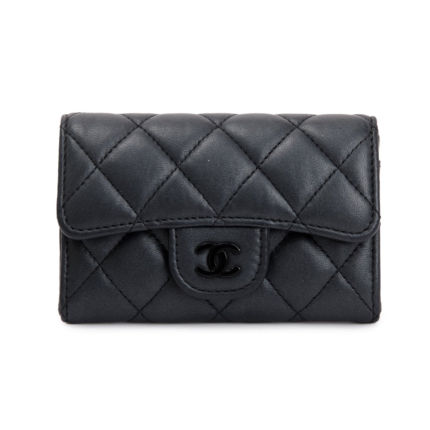 Chanel So Classic Flap Card Holder Leather Lambskin Black Wallet Case