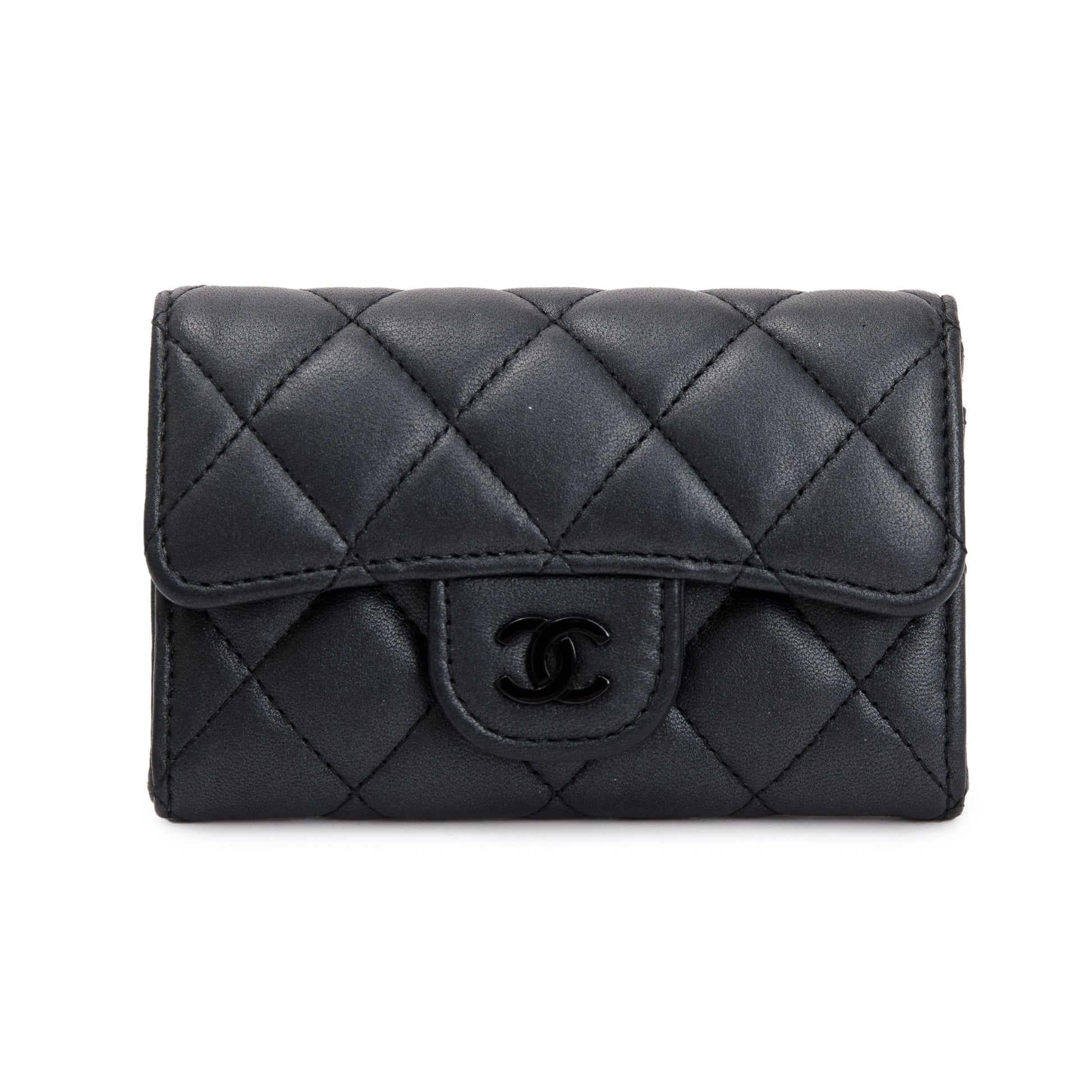Chanel So Classic Flap Card Holder Leather Lambskin Black Wallet Case