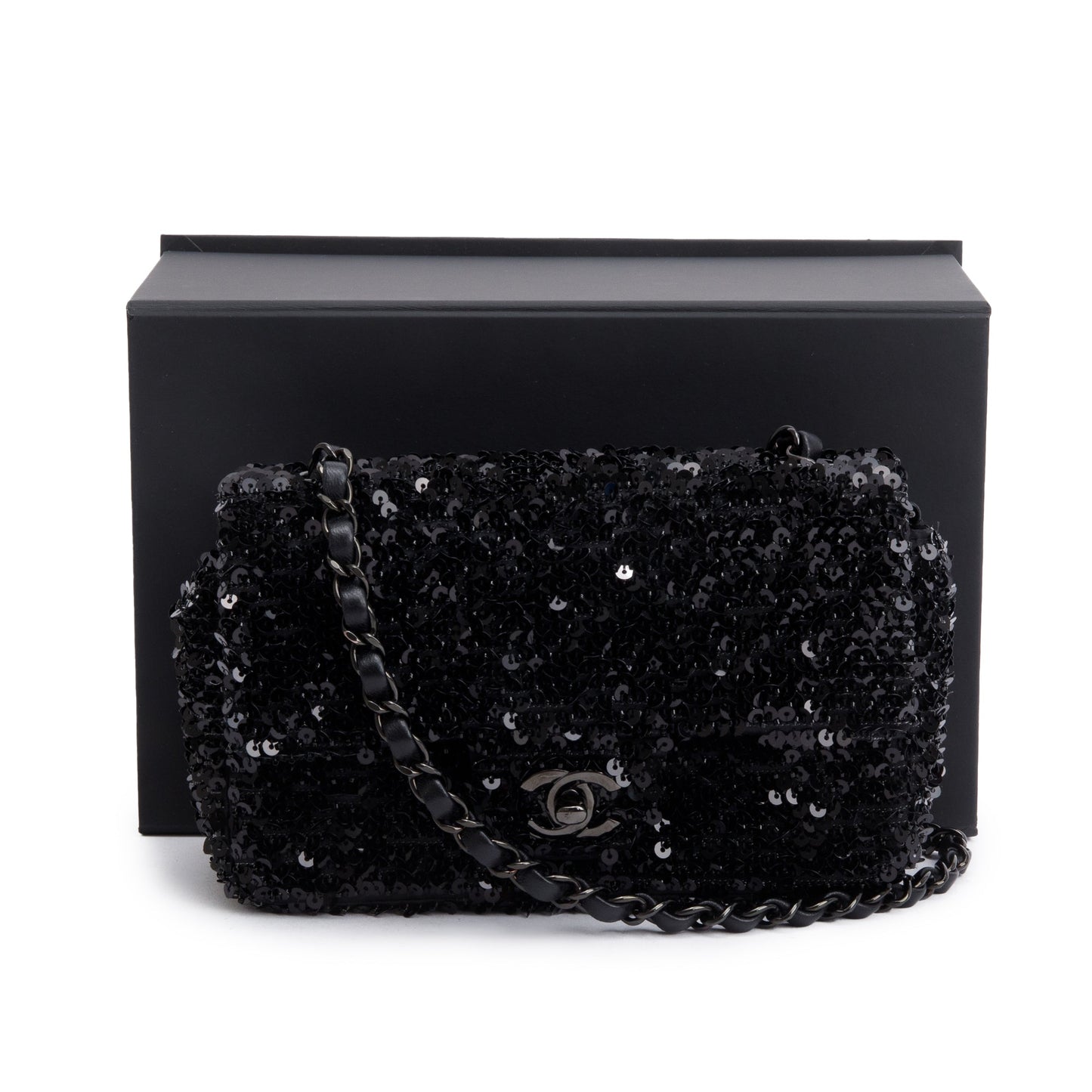 Chanel So Sequin Classic Rectangular Flap Black Travel Bag