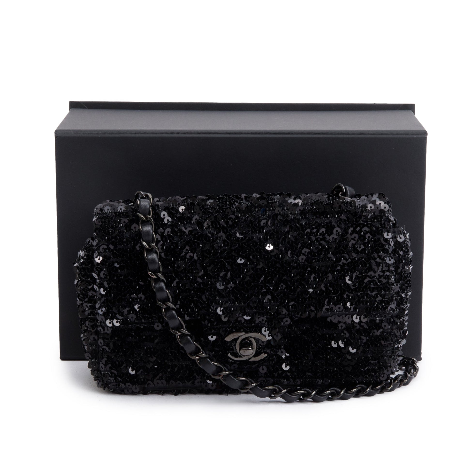 Chanel So Sequin Classic Rectangular Flap Black Travel Bag